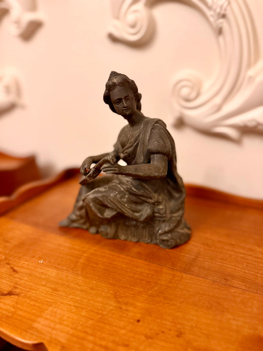 Antique Spelter Allegorical Female Musician Figure, Circa 1900