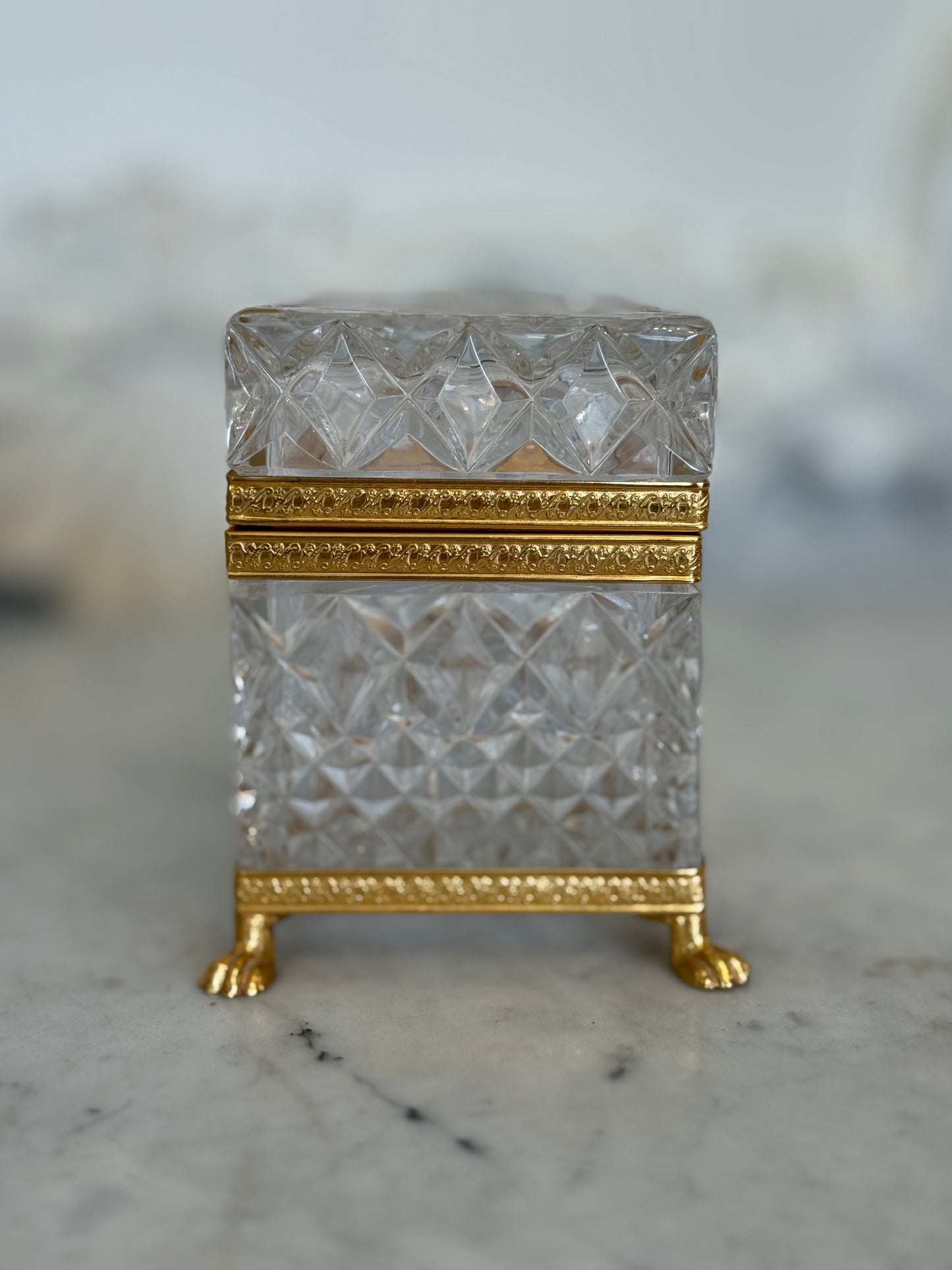 Antique Cut Crystal Jewelry Casket with Gilt Bronze Claw Feet, c. Early 1900s