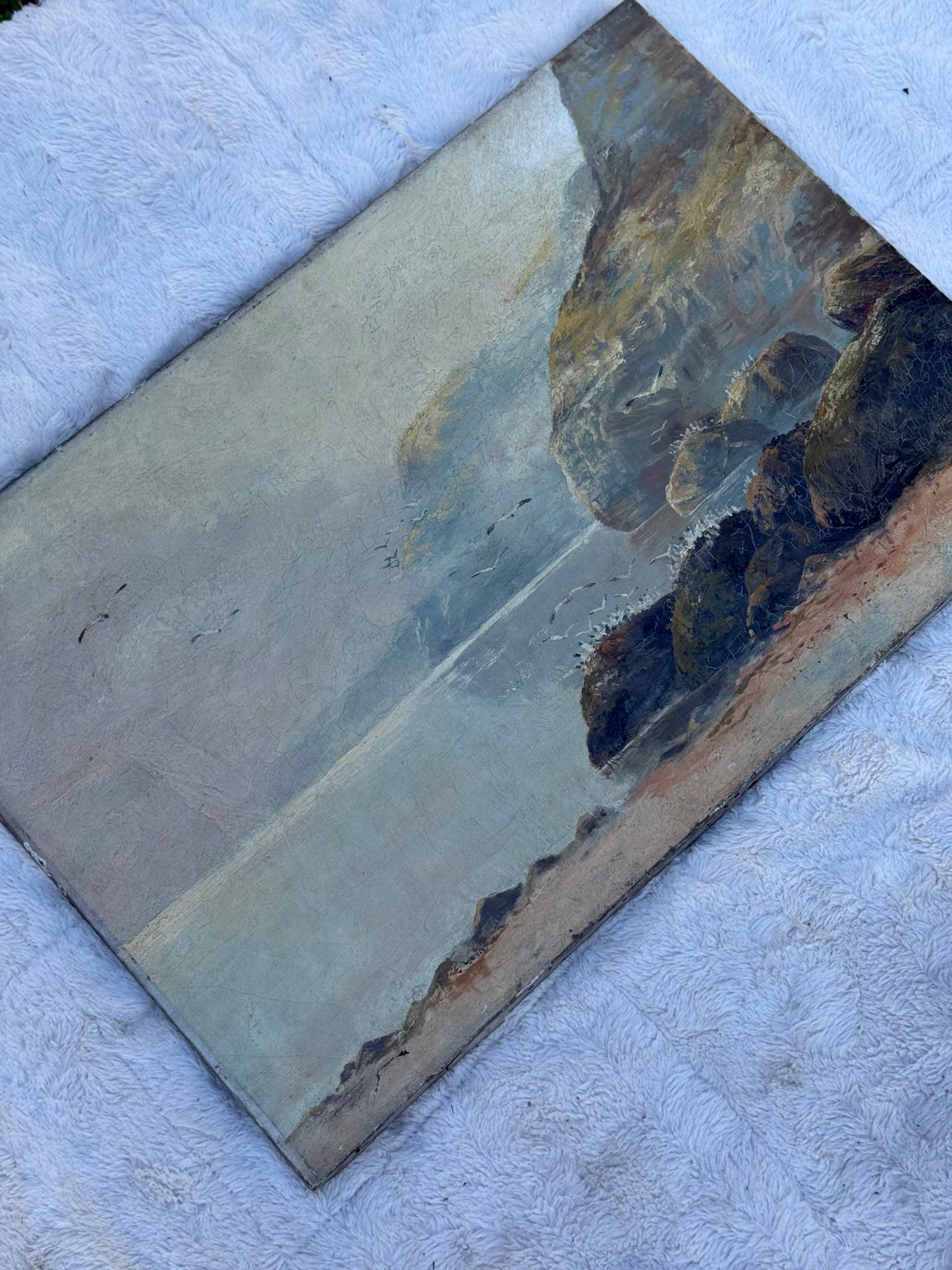 Antique 19th-Century Coastal Seascape Oil Painting by William H. Rumble | 20x30 Original Maritime Landscape