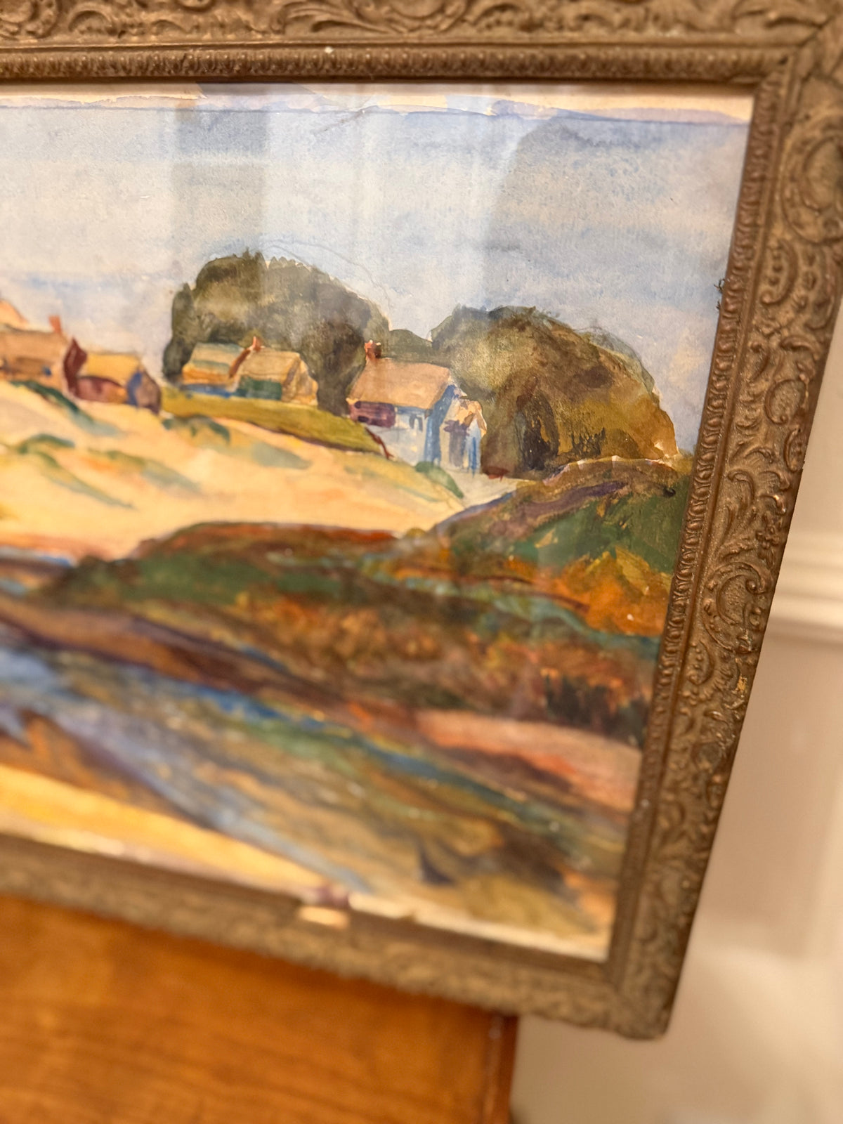 W. Hayden, 1931 Original Coastal Landscape Watercolor in Ornate Antique Frame