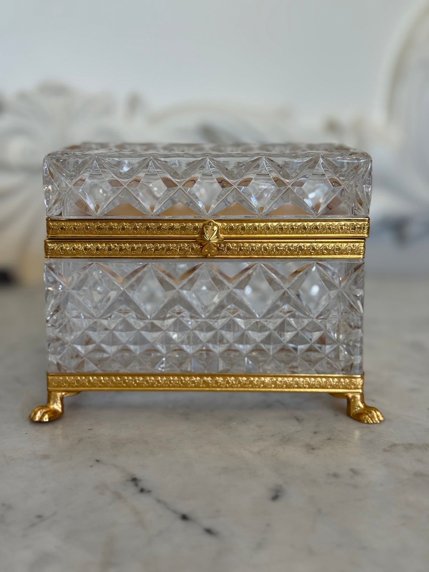 Antique Cut Crystal Jewelry Casket with Gilt Bronze Claw Feet, c. Early 1900s