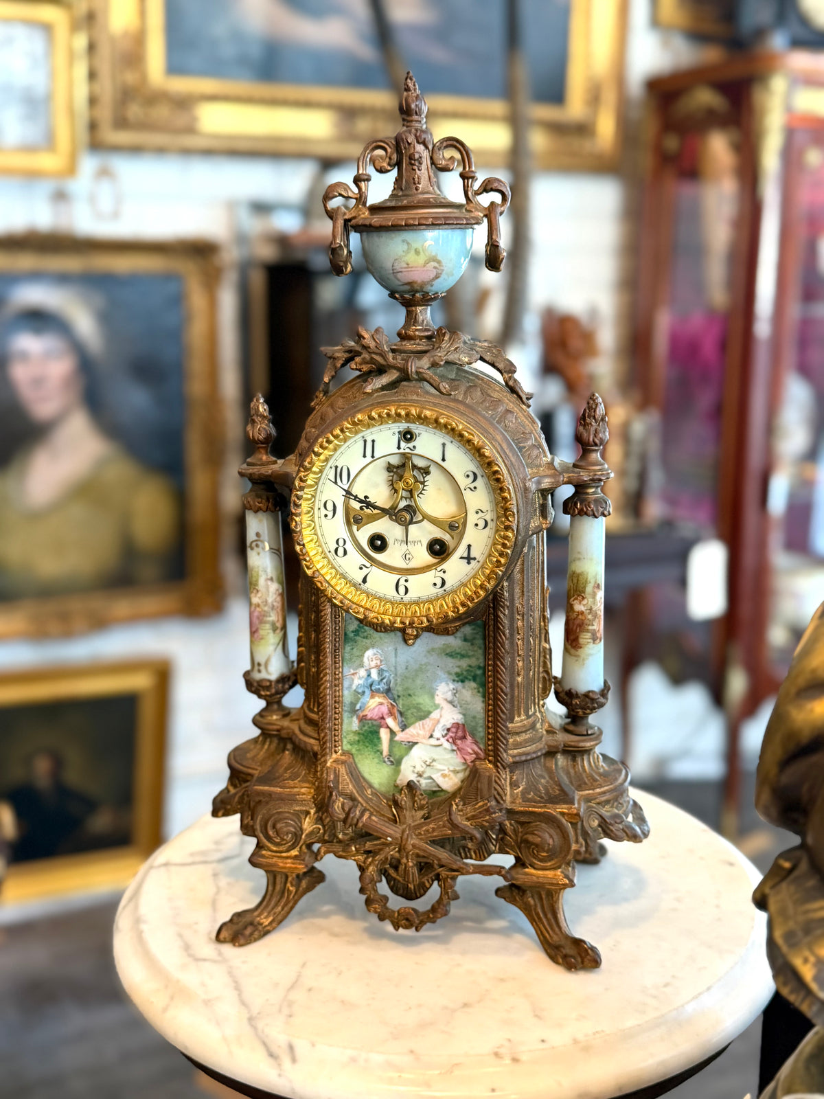 Antique French Sèvres-Style Porcelain & Gilt Metal Mantel Clock, c. 1900