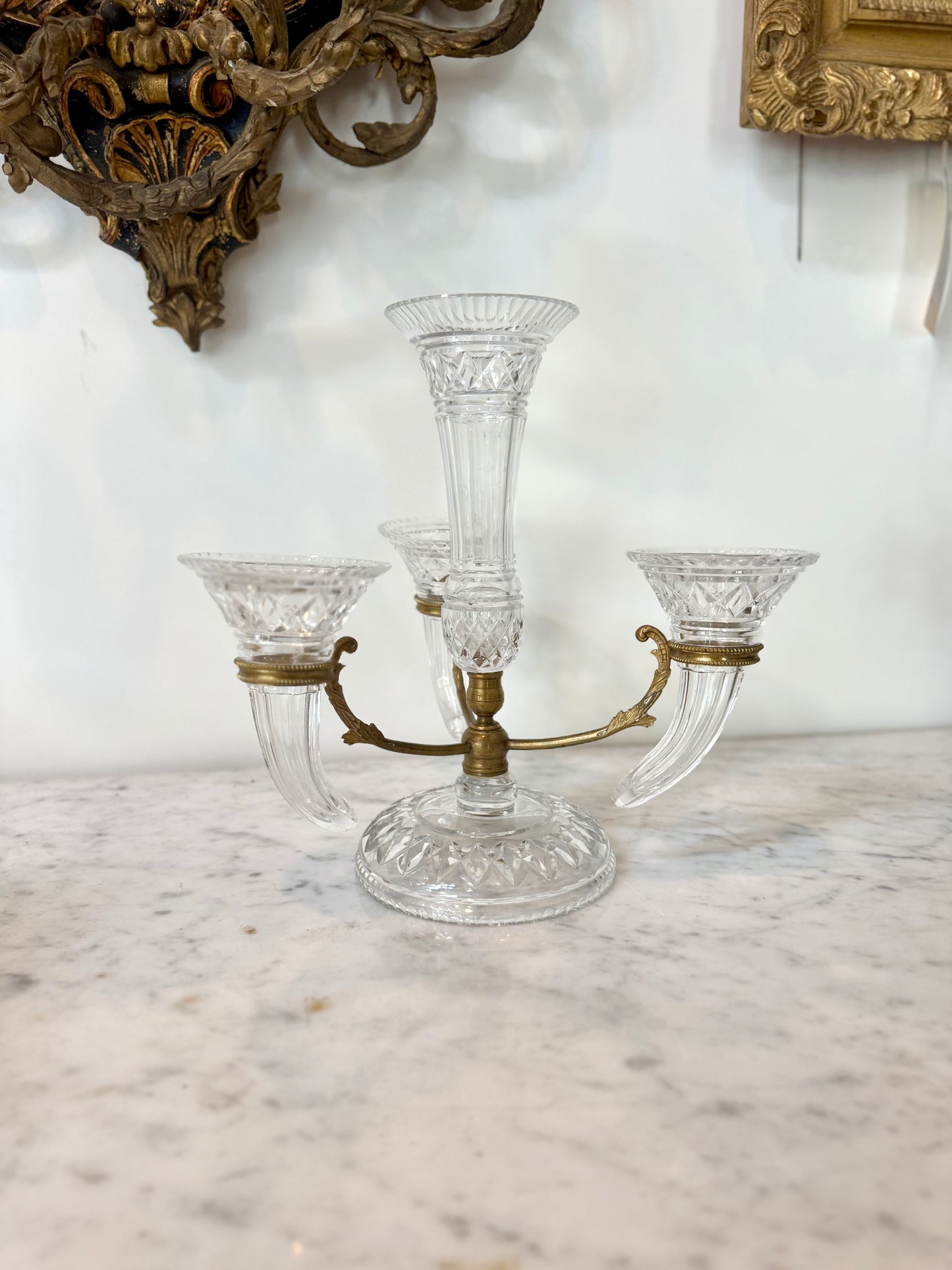 F. & C. Osler Attributed Antique Glass Flower Épergne with Bronze Mounts, 19th Century