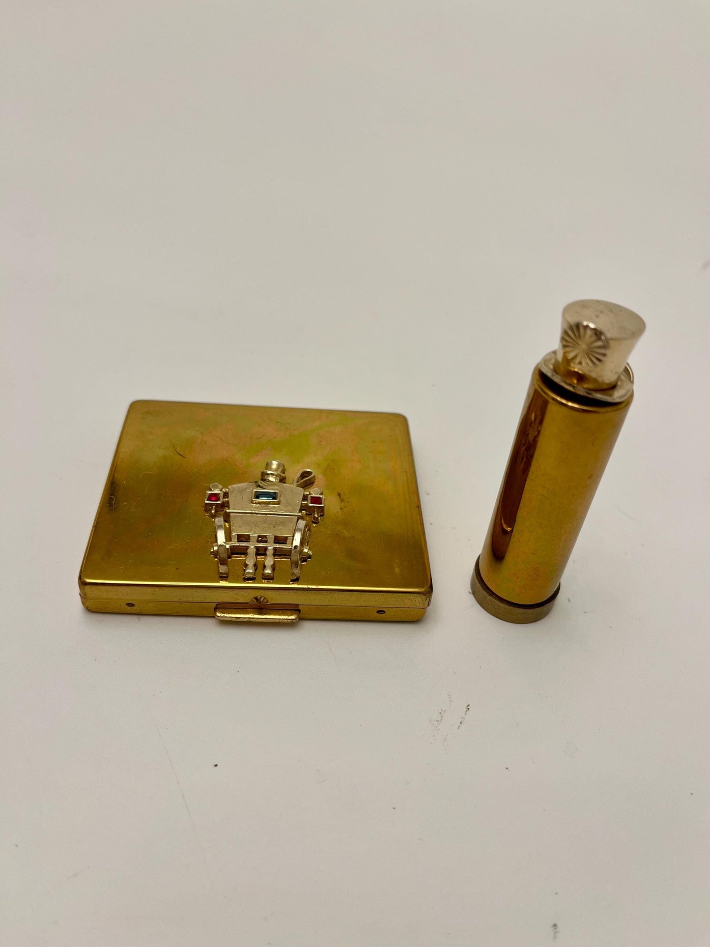 Vintage Horse Carriage Compact with Lipstick Tube, Flato Compact, Retro Makeup Case, Vanity Collectible, Gift for Her
