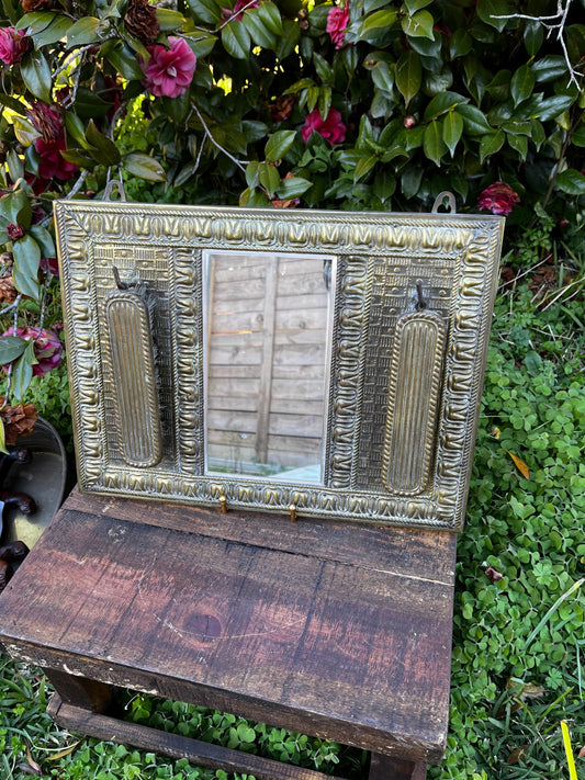 Antique Peerage Style Hall Mirror, Pressed Brass Mirror, Vintage Wall Decor, Ornate Hallway Mirror, Elegant Mirror