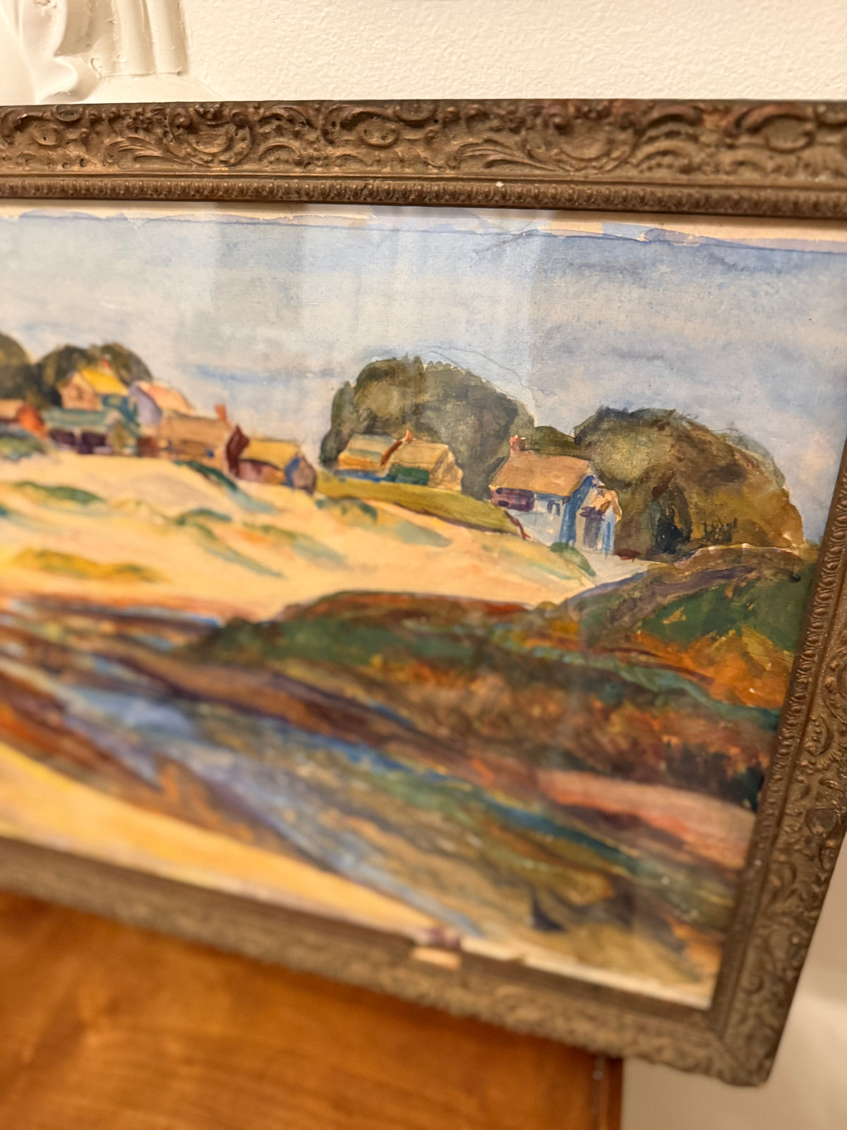 W. Hayden, 1931 Original Coastal Landscape Watercolor in Ornate Antique Frame