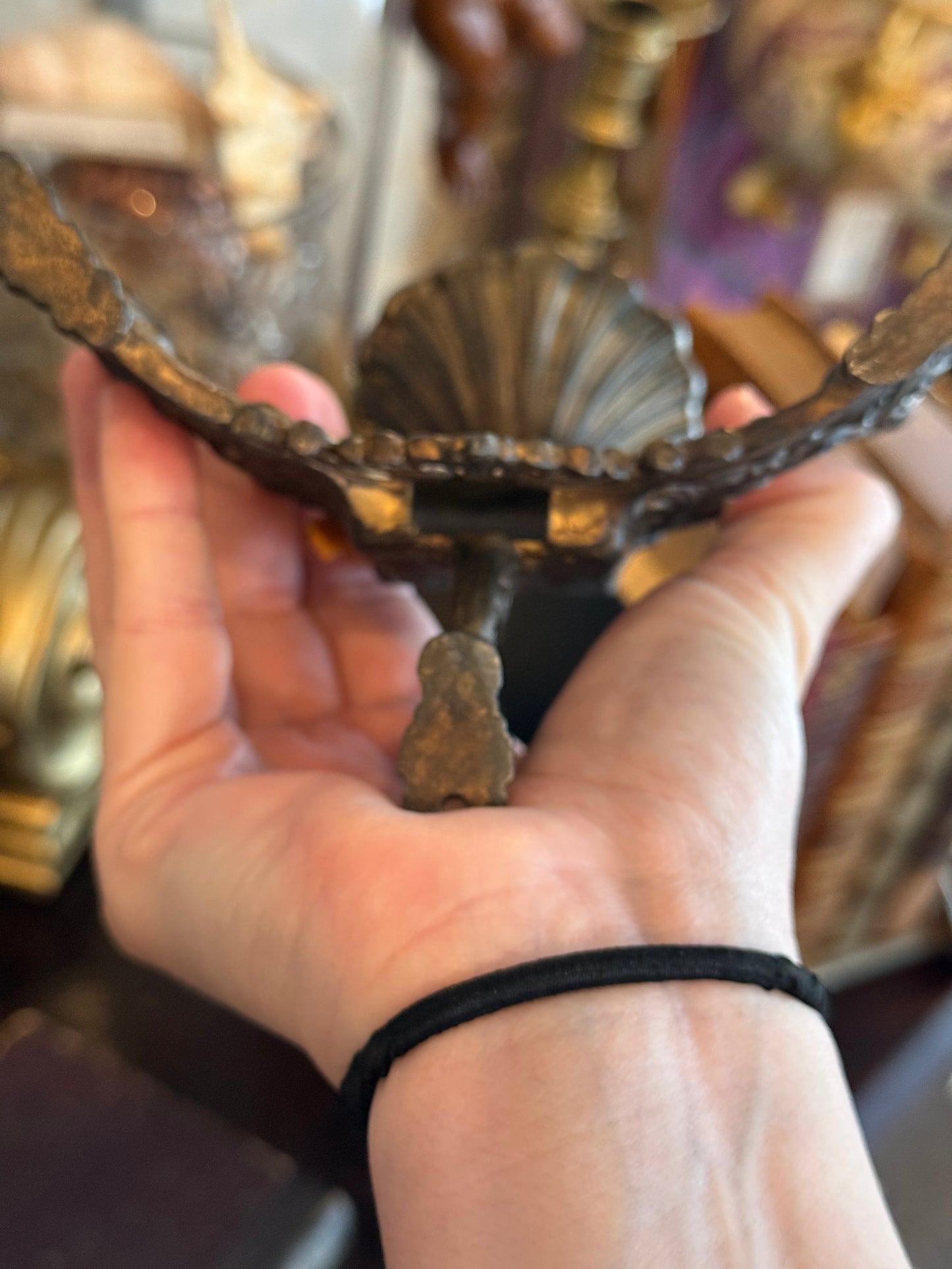 Antique Gothic Revival Cast Metal Holy Water Font