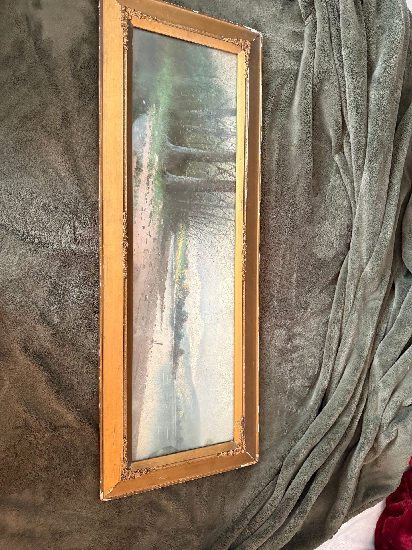 Antique Pastel Landscape with River and Trees in Original Gilt Frame