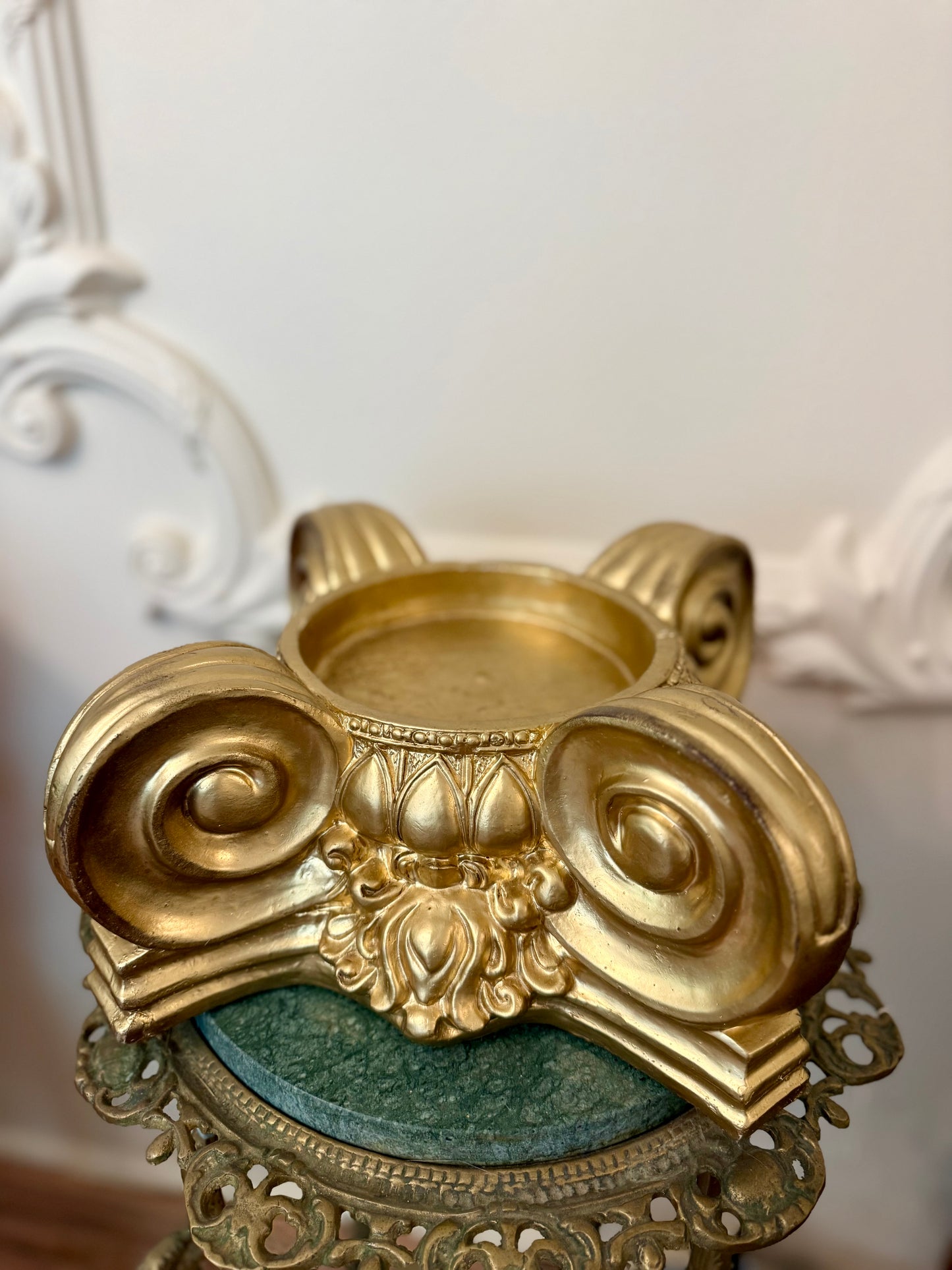 Architectural Ionic Capital with Handblown Glass Cloche