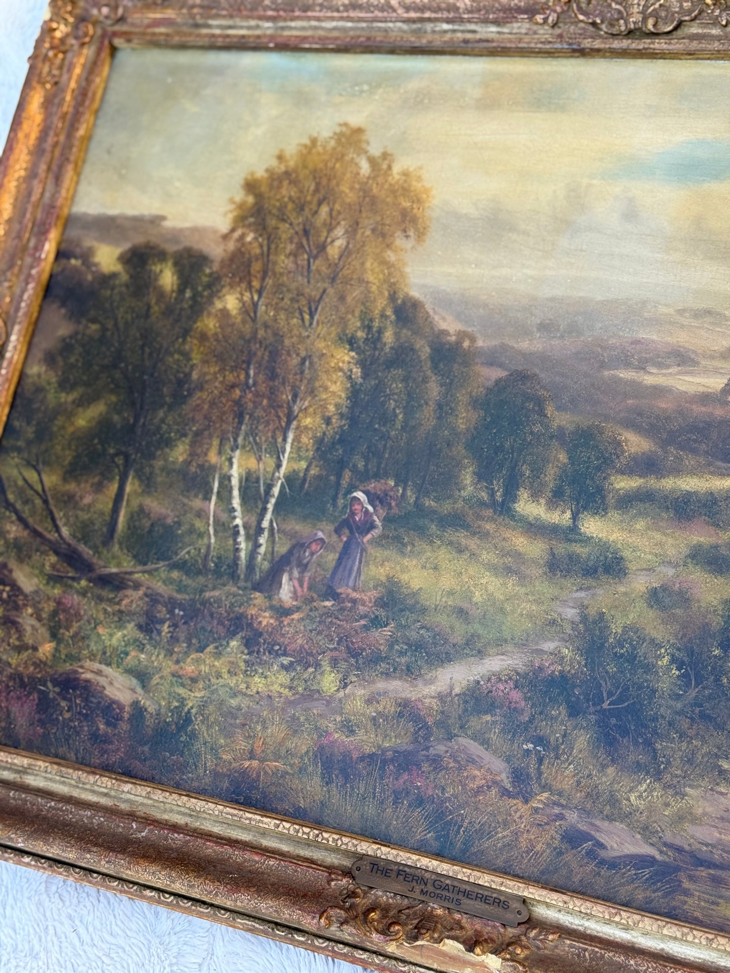 “The Fern Gatherers” – 19th-Century British School Oil Painting by J. Morris (Large Victorian Landscape)
