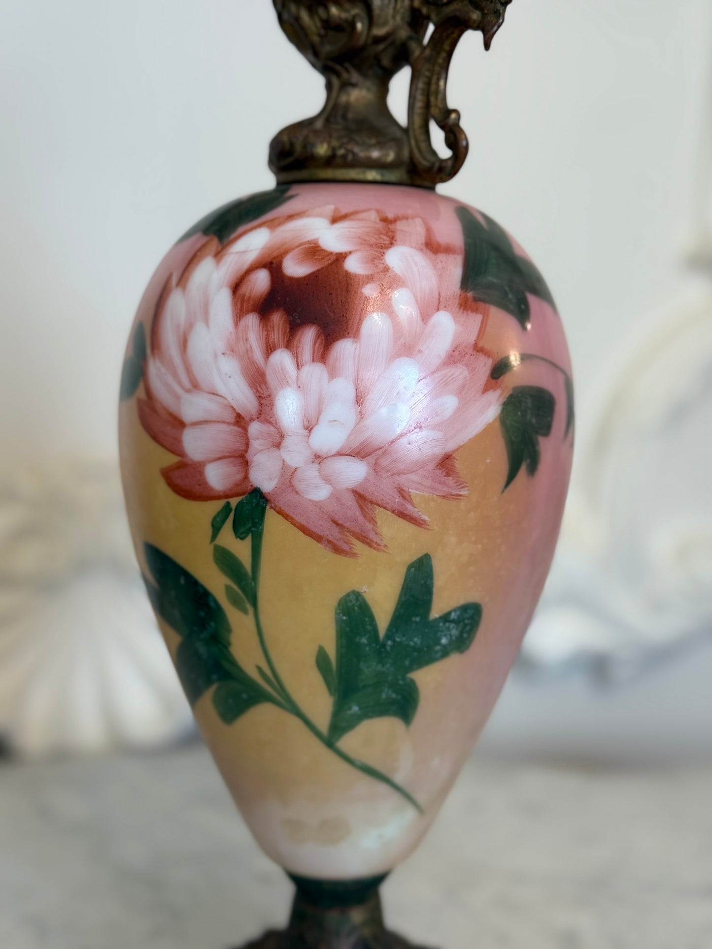 Hand Painted Porcelain Ewer with Cast Brass Mounts