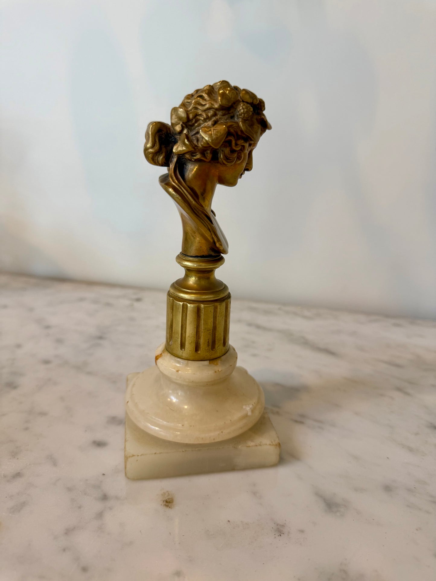 Antique French Bronze Bust of Dionysus on Marble Plinth, Neo-Grec, 19th Century