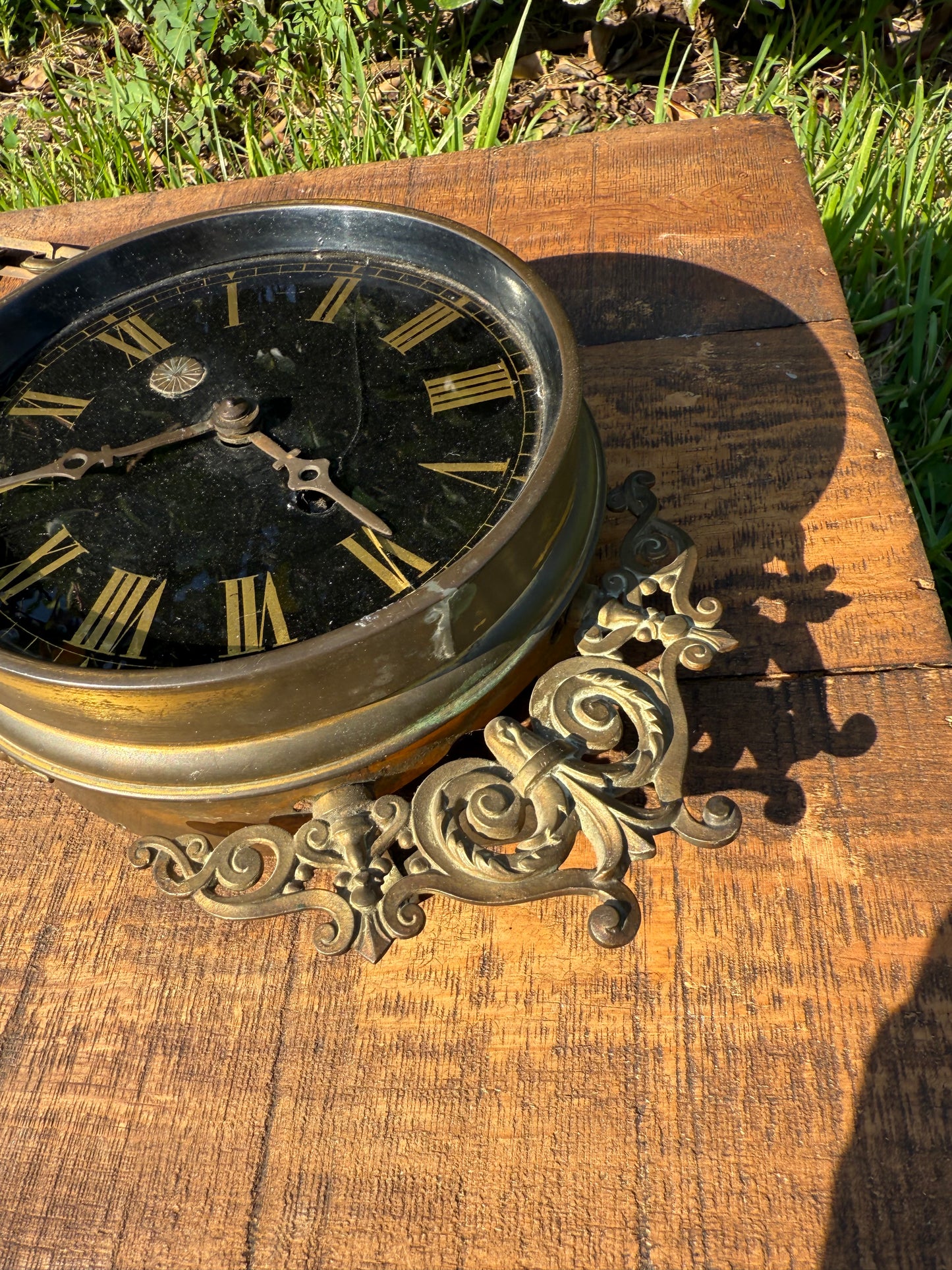 Late 19th Century Gilt Brass Wall Clock with Classical Female Figures & Bird Finial (Non-Functional)