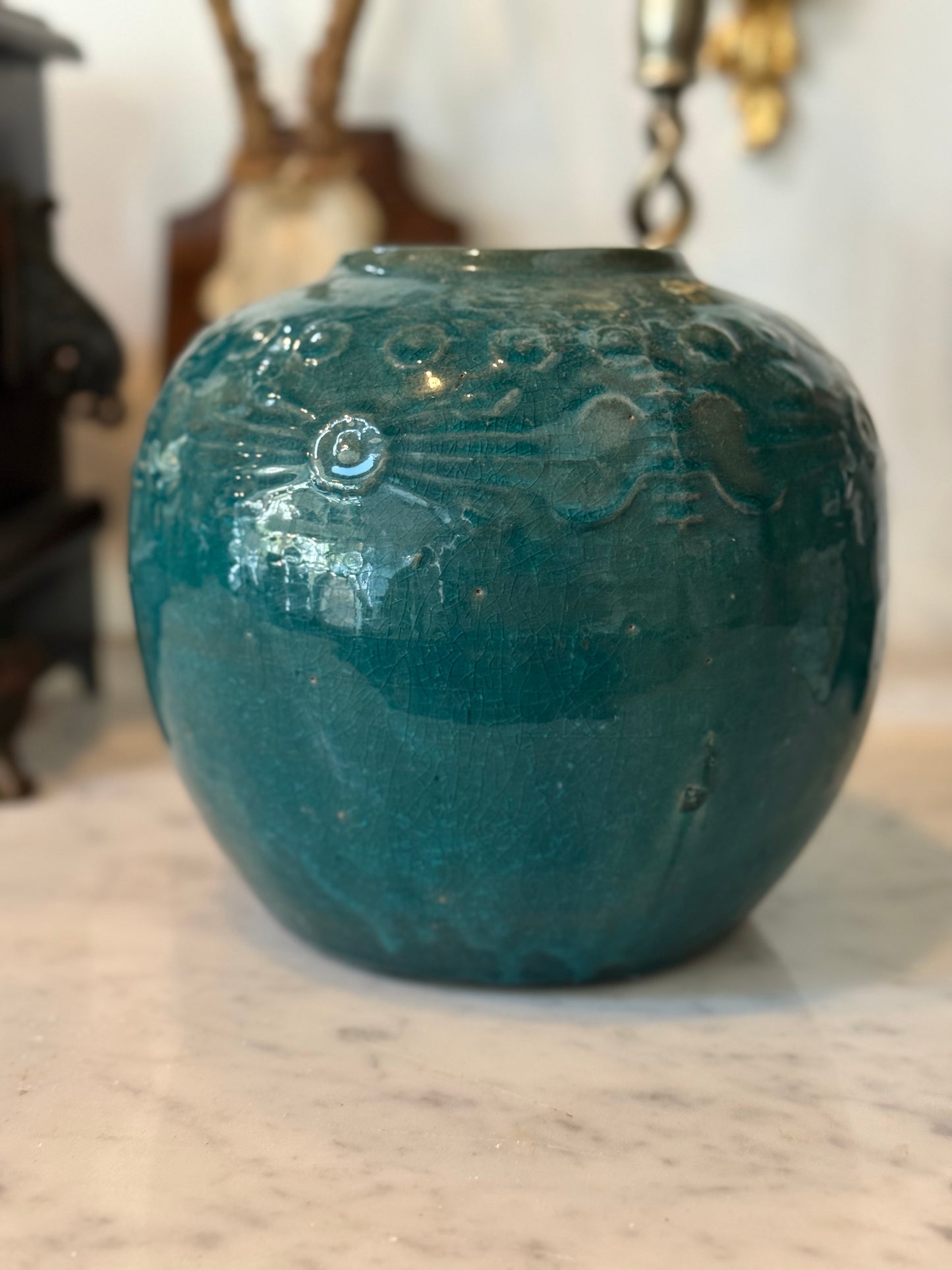 Early 20th Century Chinese Teal Glazed Pottery Jar