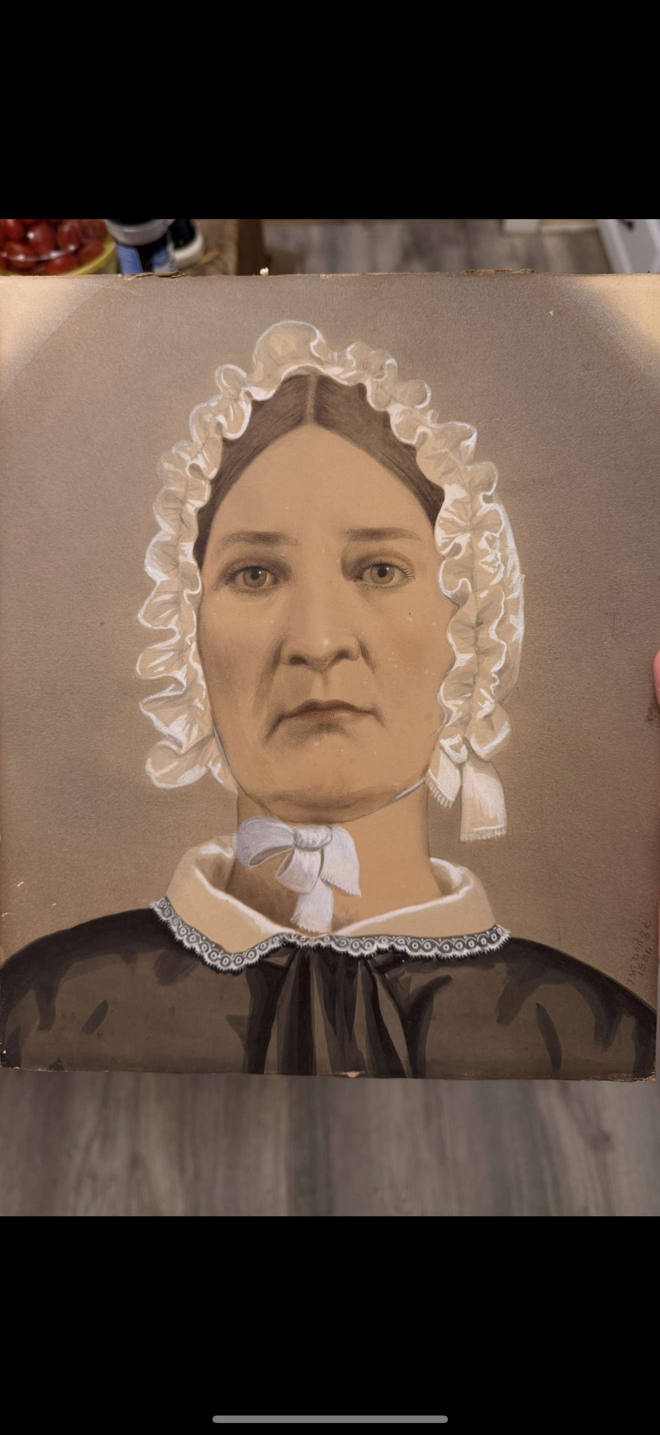 Signed 1881 Portrait by John Wood Dodge (American, 1807–1893), Gouache Watercolor Pastel, Framed