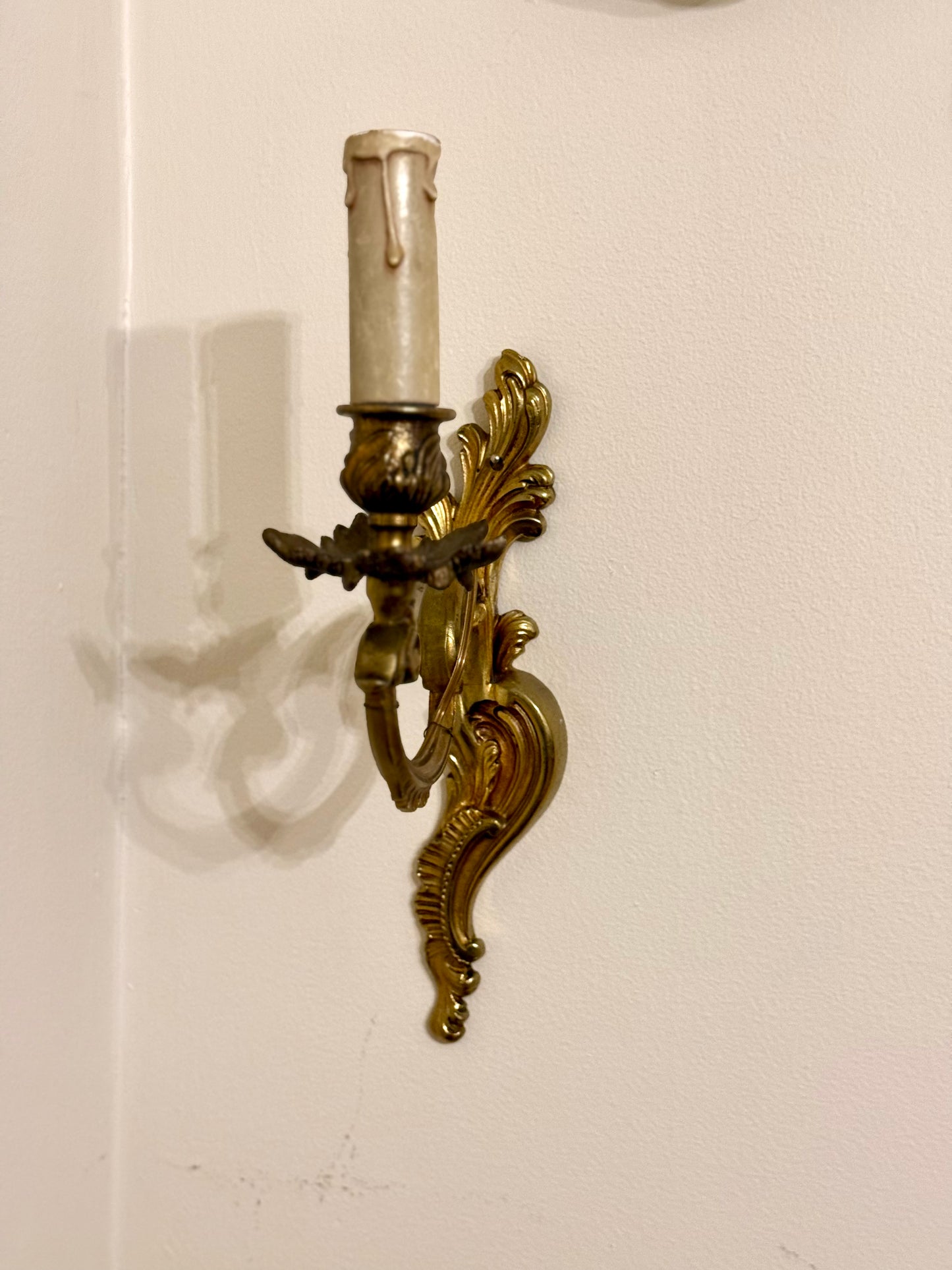 Mid-Century French Brass Rococo Revival Wall Sconces | Set of Three