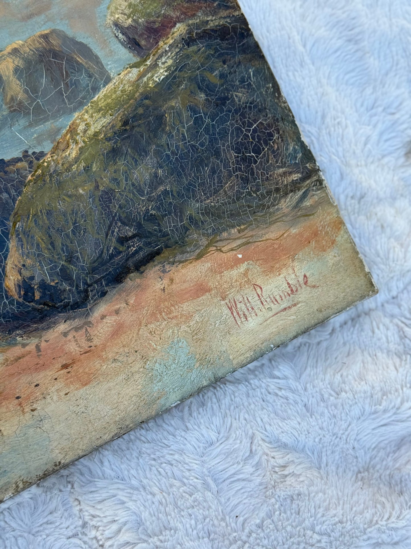 Antique 19th-Century Coastal Seascape Oil Painting by William H. Rumble | 20x30 Original Maritime Landscape