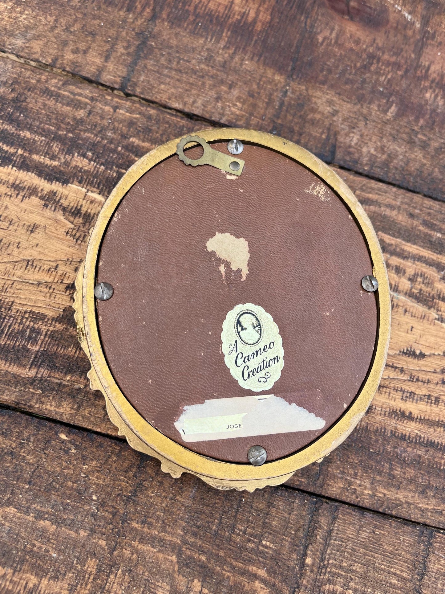 Vintage “A Cameo Creation” Oval Framed Miniature Print – Snowy Mountain Landscape, Rococo Gold Frame, Mid-Century Wall Art