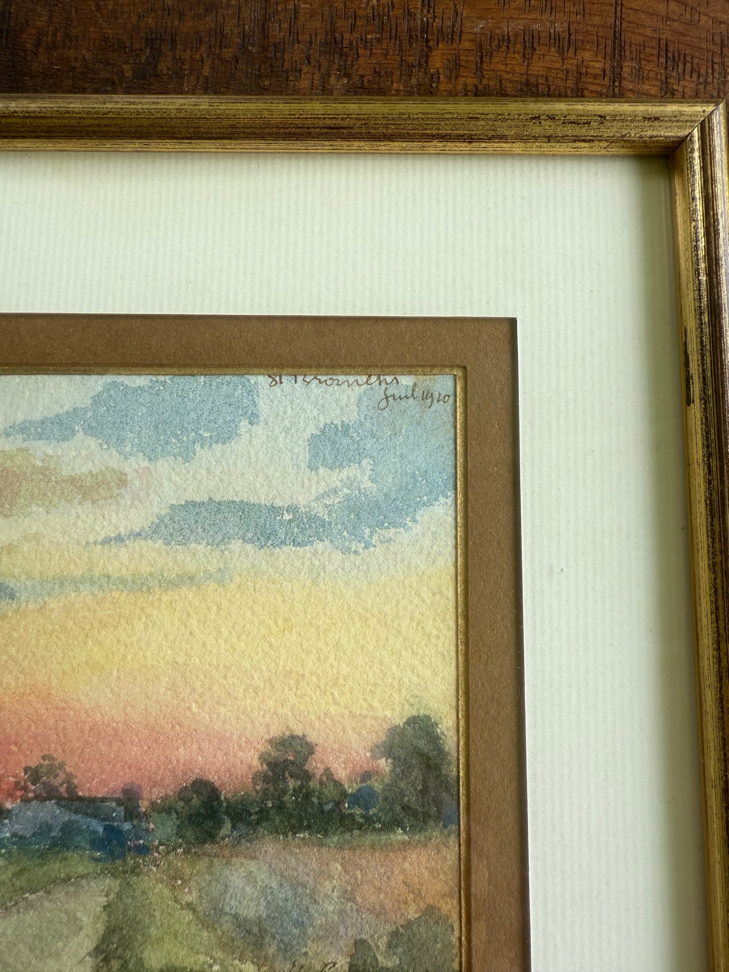 A. Giraud (1910) French School Influence Watercolor – Countryside Road at Sunset
