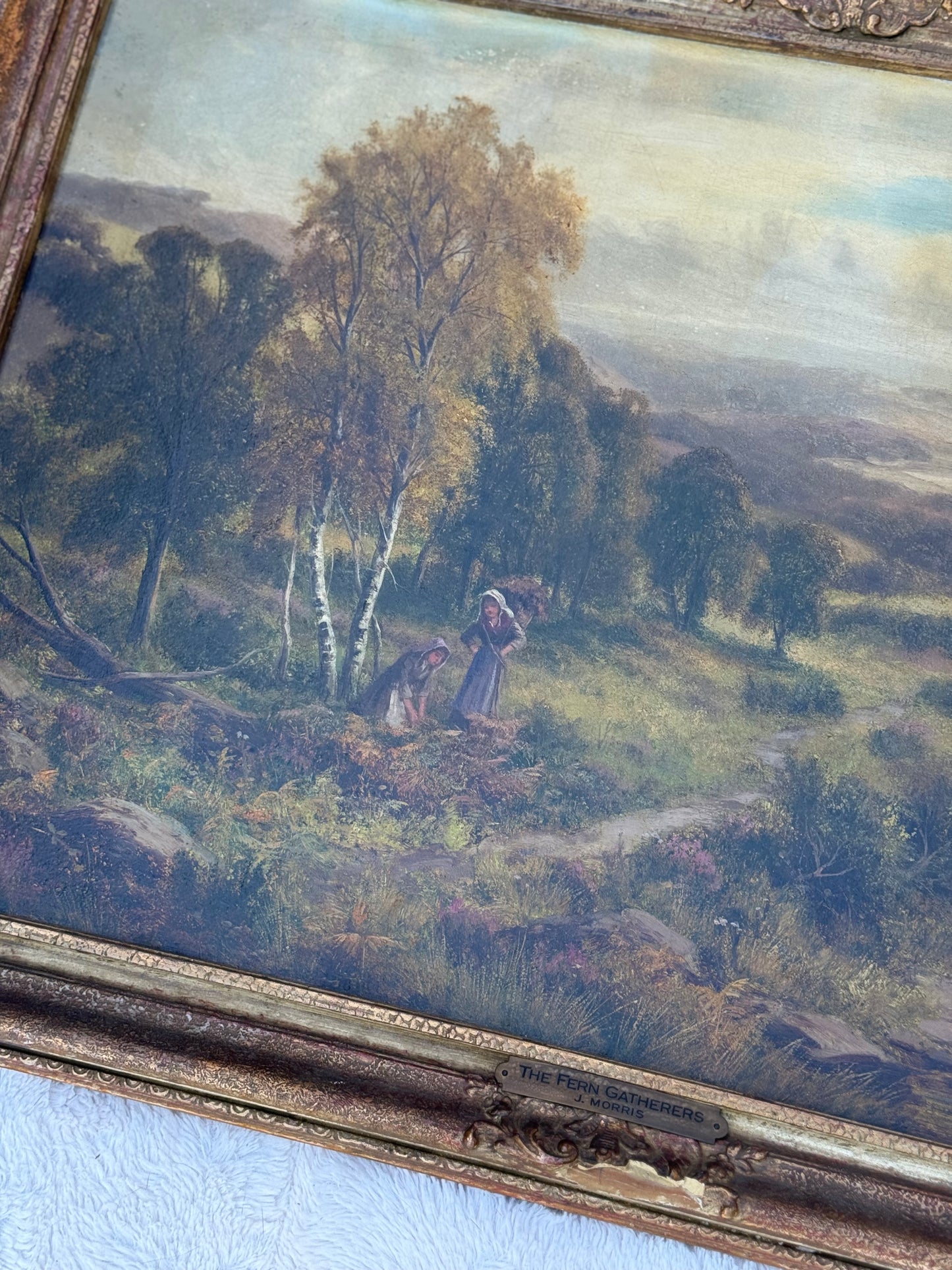 “The Fern Gatherers” – 19th-Century British School Oil Painting by J. Morris (Large Victorian Landscape)