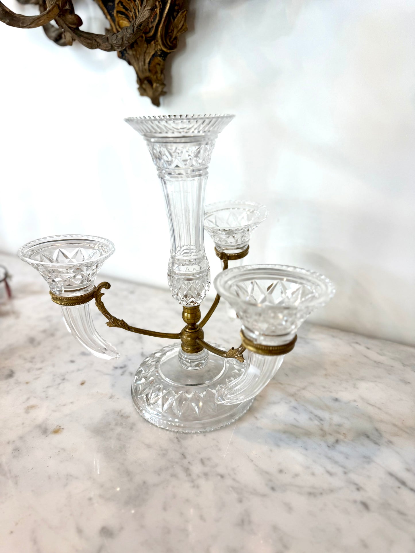 F. & C. Osler Attributed Antique Glass Flower Épergne with Bronze Mounts, 19th Century