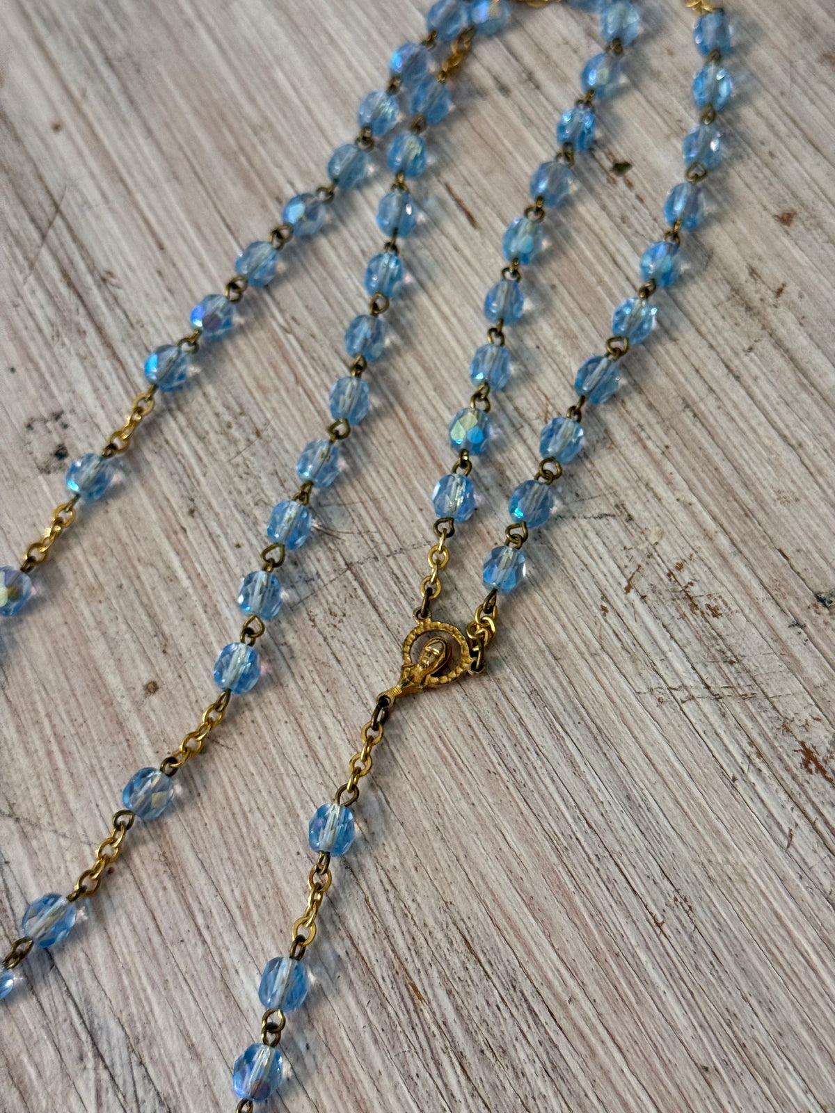 Vintage Aquamarine Blue Iridescent Glass Catholic Rosary