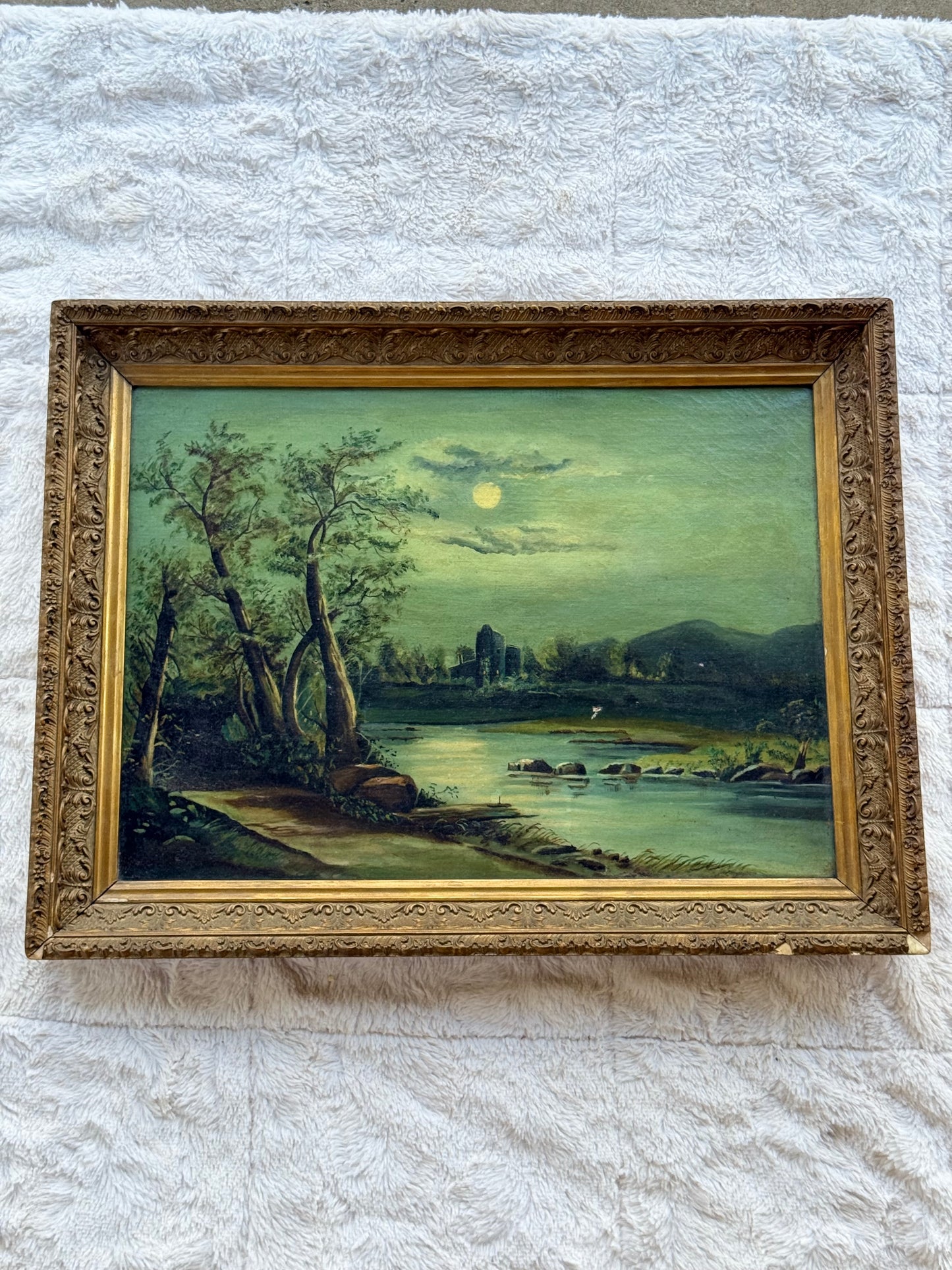 Moonlit American River Landscape – Hudson River School & Tonalist Influence (c.1880–1900)