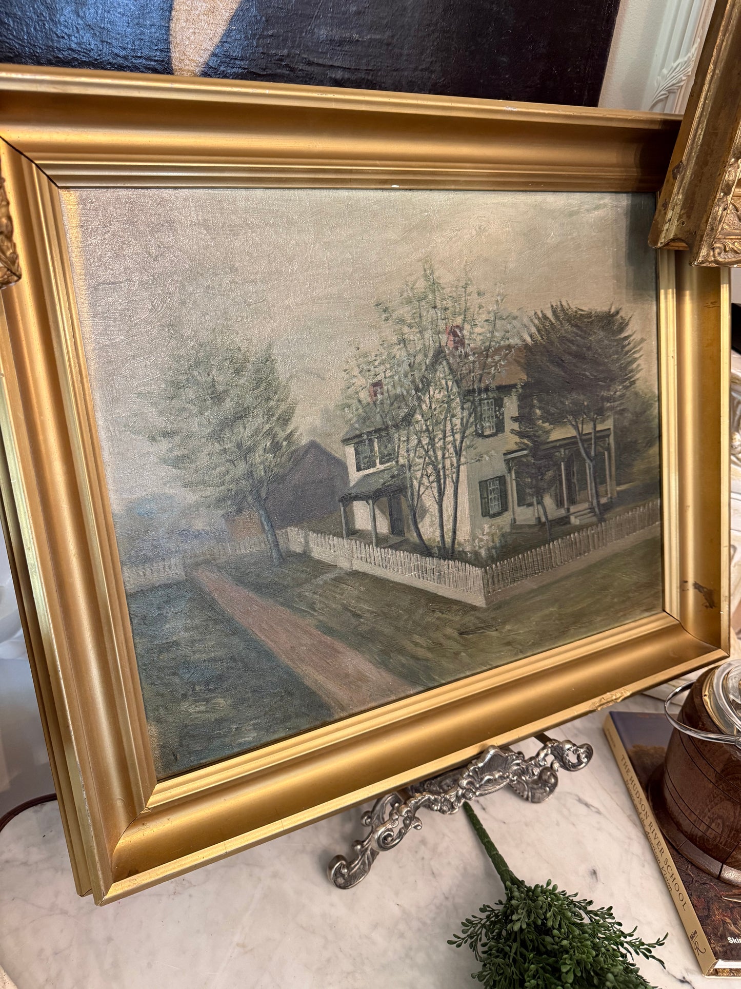 New England Homestead Oil Painting with Handwritten Family Provenance