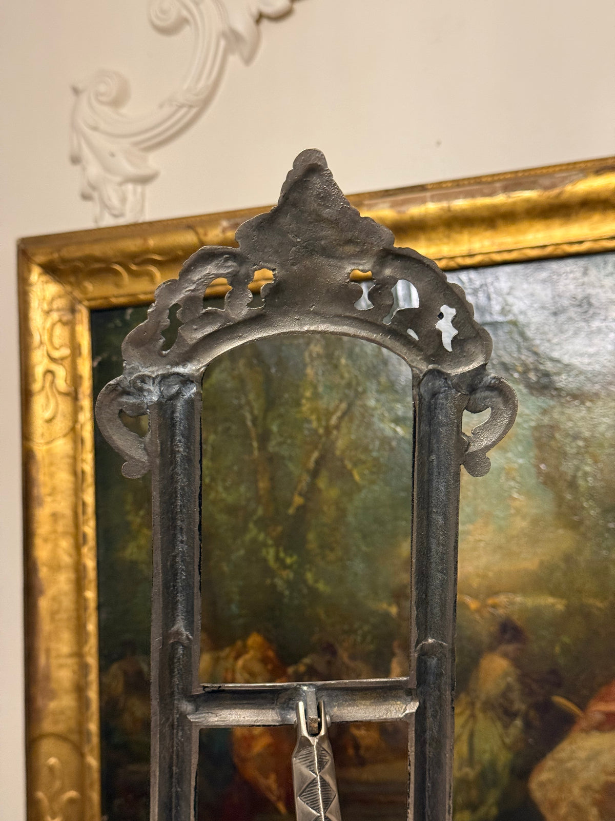 Vintage Ornate Silver-Toned Metal Display Easel with Rococo Scrollwork, 22.75”