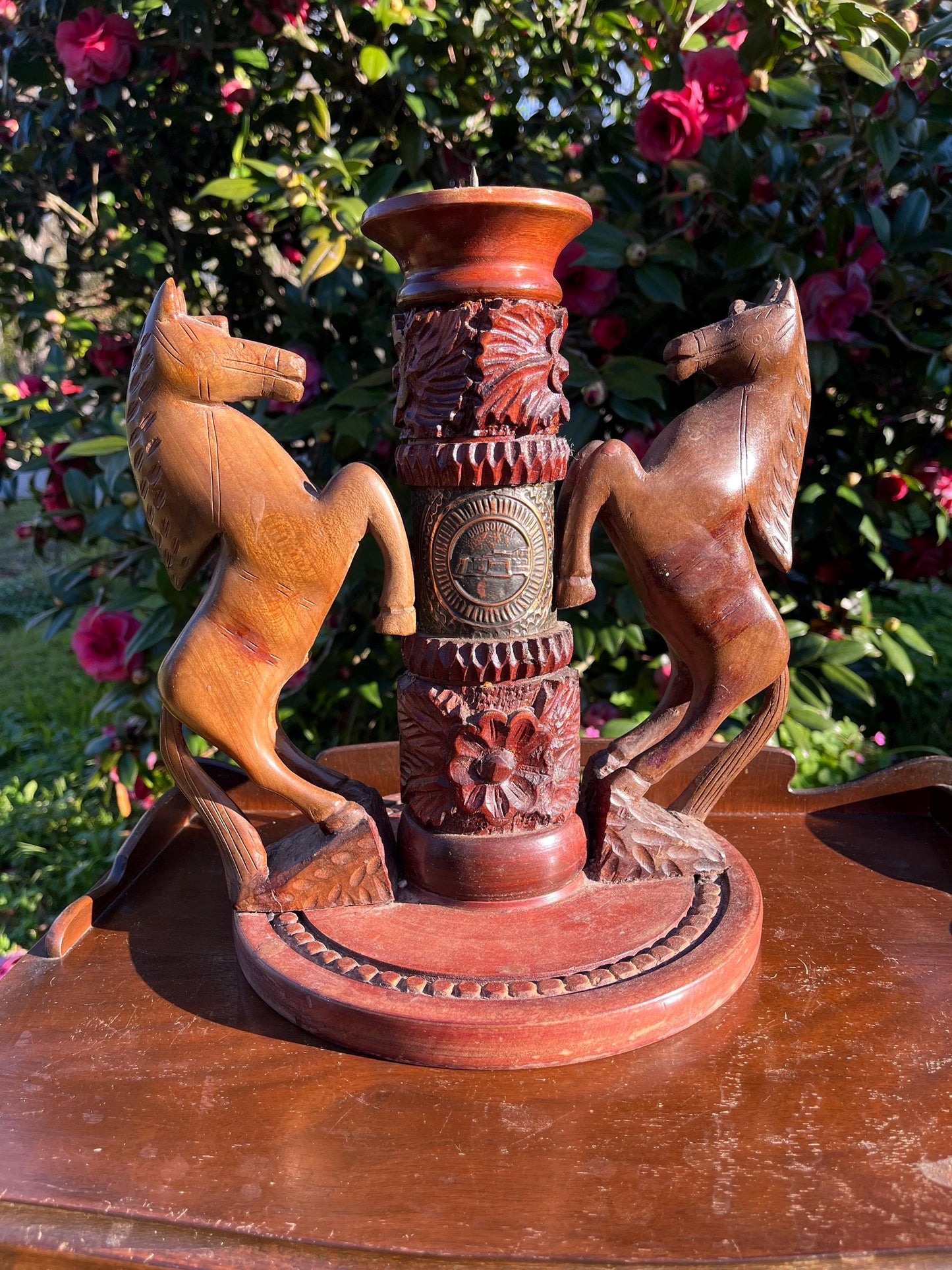 Dubrovnik Croatia Wood Horse Carved Candleholder, Statue Candle Holder, Wooden Horse Figurine, Rustic Home Decor