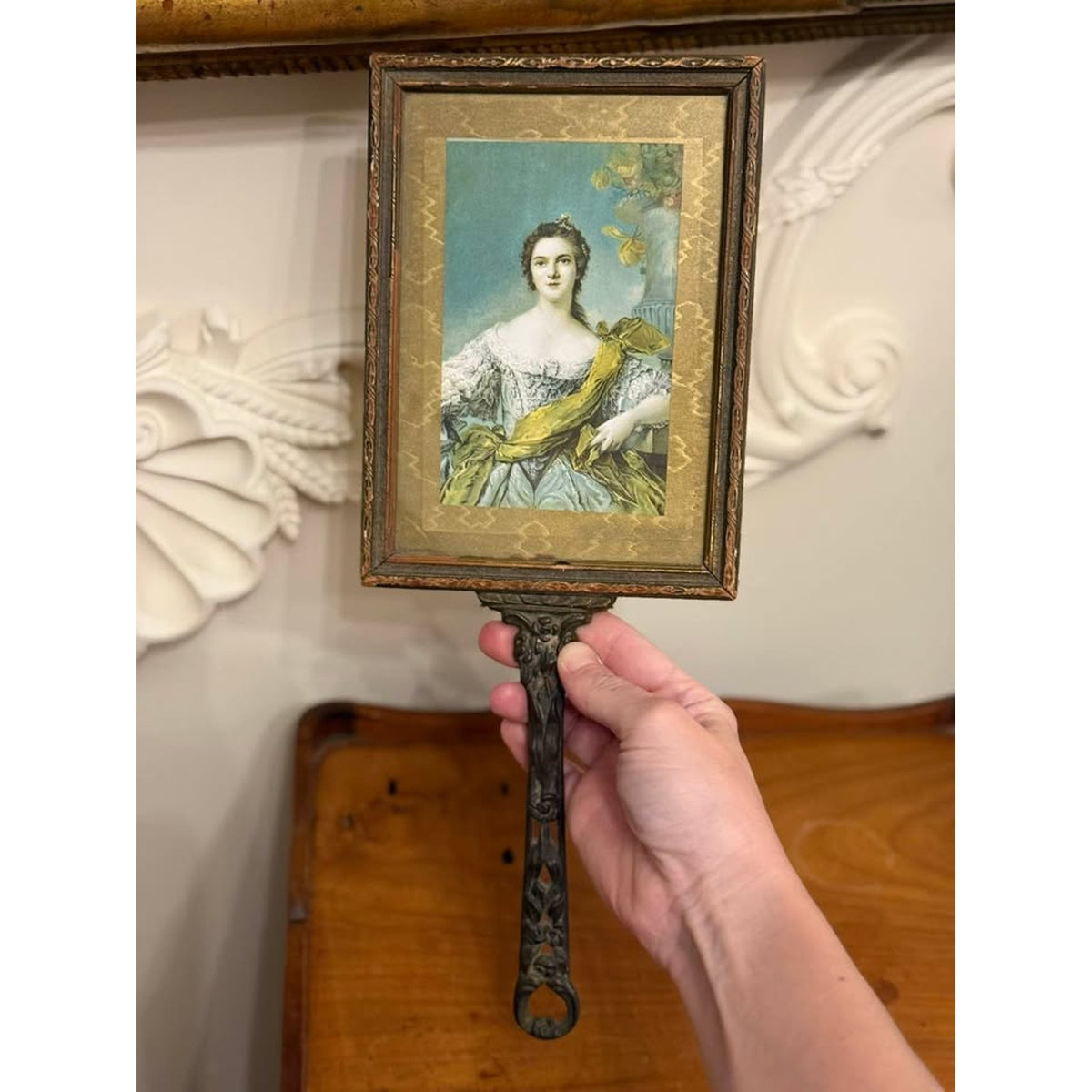Antique Madame Victoire Portrait Hand Mirror Nattier French Royalty Vanity Mirror