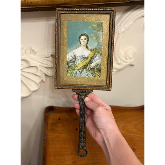 Antique Madame Victoire Portrait Hand Mirror Nattier French Royalty Vanity Mirror
