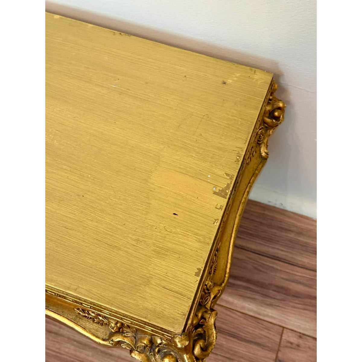 Vintage Hollywood Regency Gold Wood Bench Low Table Rococo Style Riser