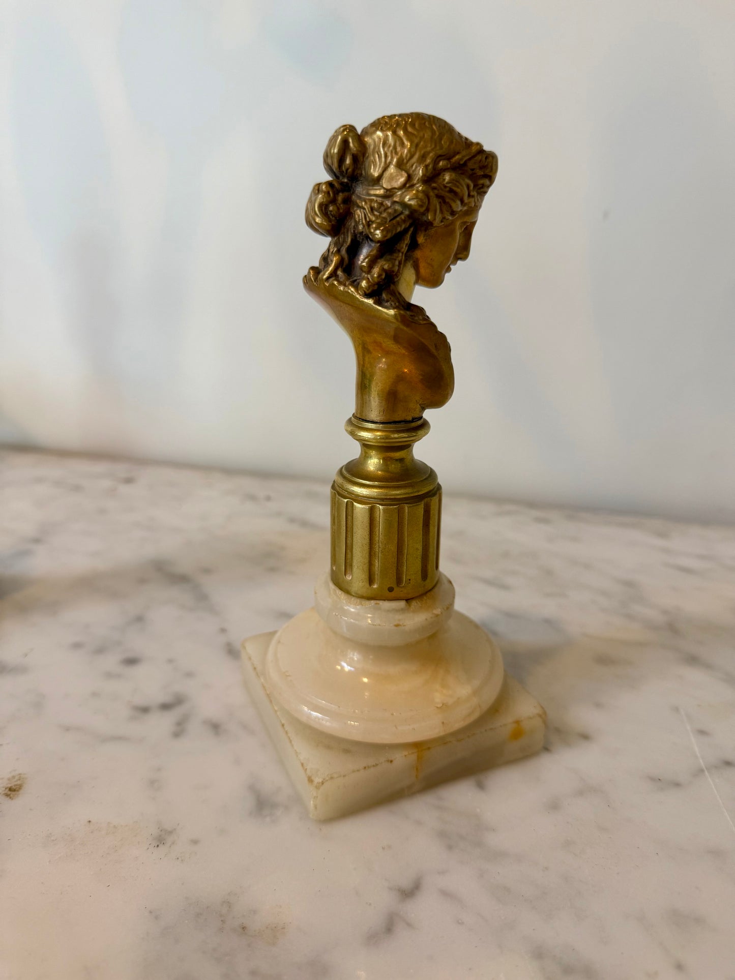 Antique French Bronze Bust of Ariadne on Marble Plinth, Neo-Grec, 19th Century