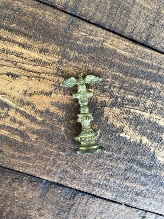 Antique Italian Brass Wax Seal Stamp with Eagle Finial – Ornate Desk Tool – Vintage Italy Seal Handle for Collectors or Decor