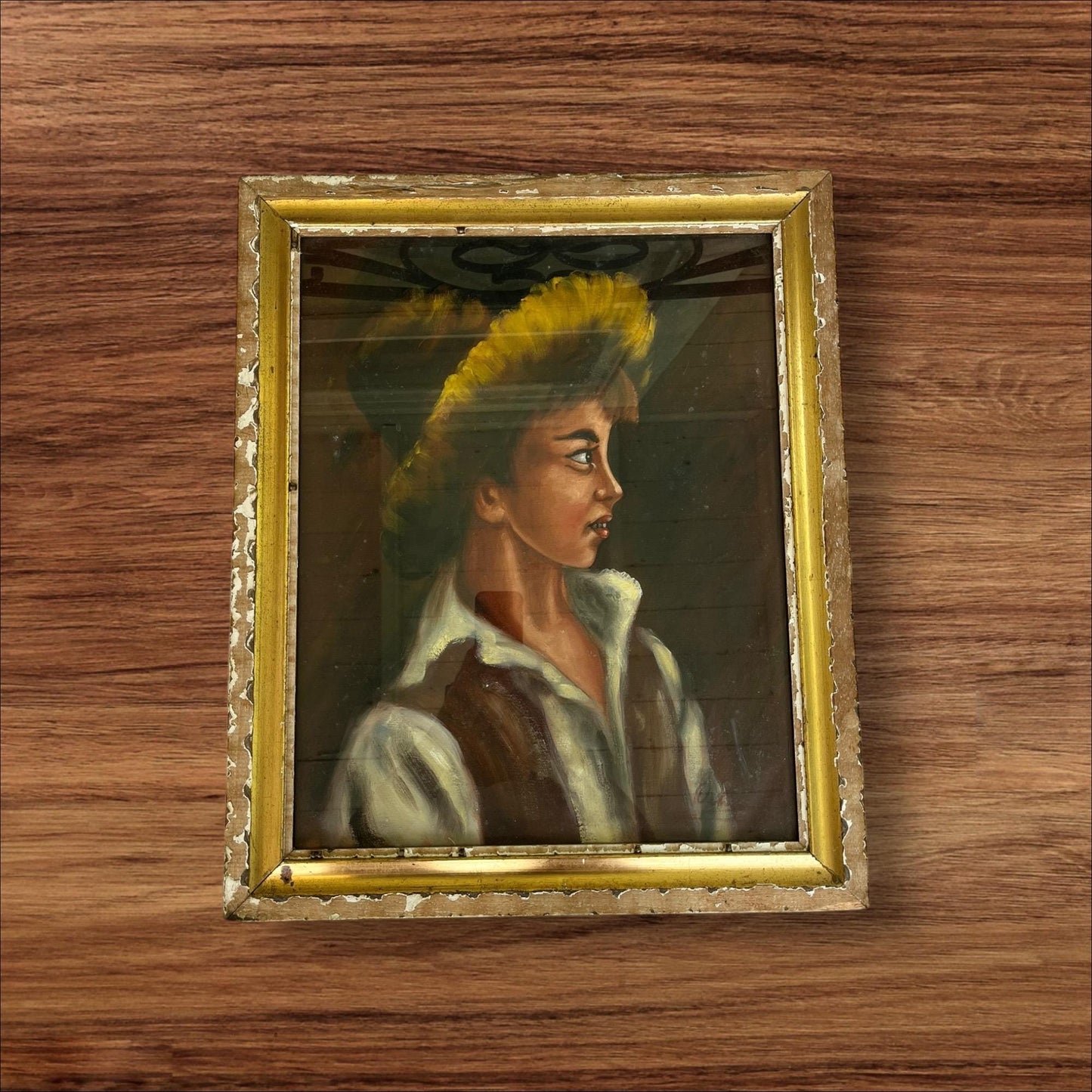 Mid-Century Italian School Style Portrait | Young Man in Hat | Romantic Rural Theme | 19x23 Vintage Painting