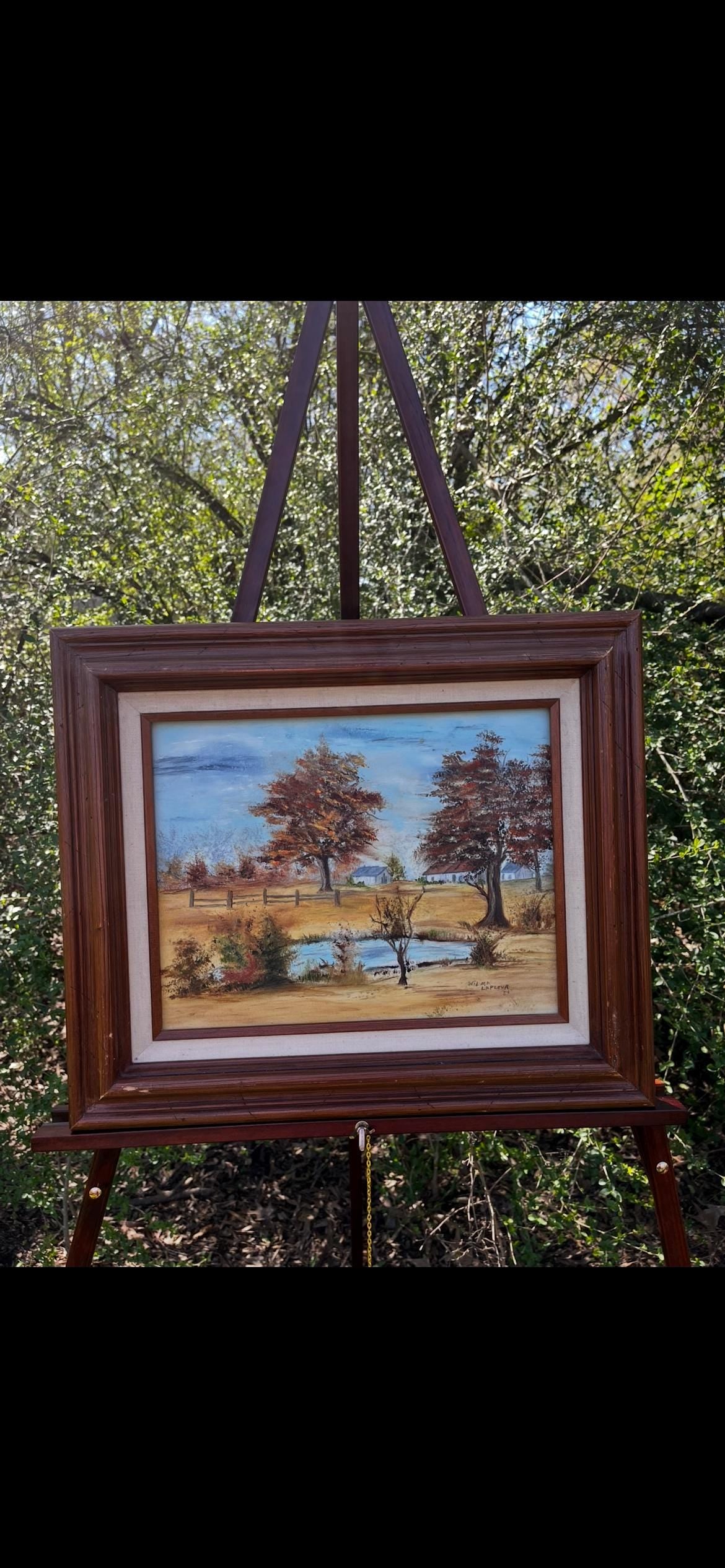 Wilma LaFleur Original Oil Painting – Autumn Farm Landscape – Signed Southern Folk Art