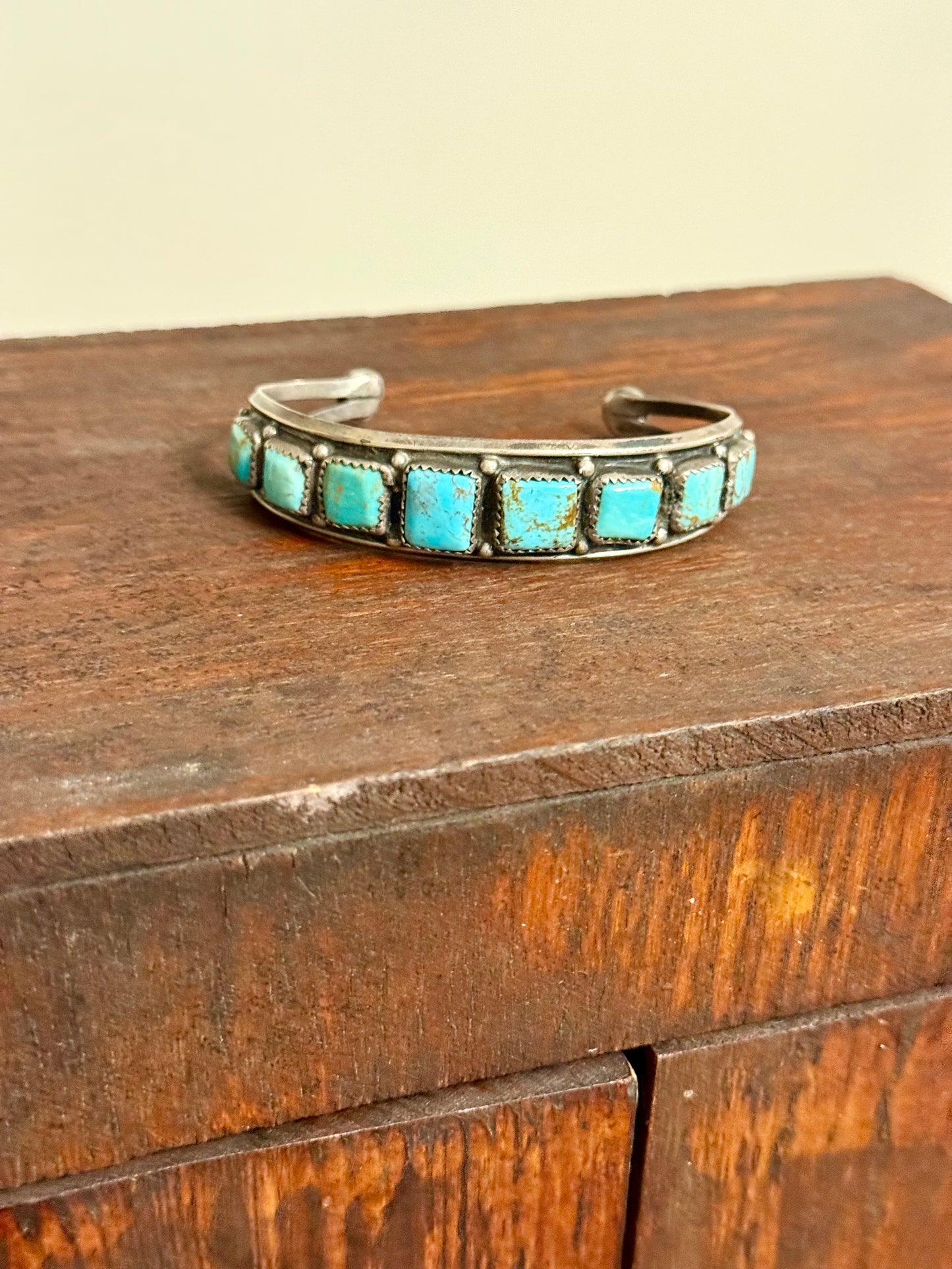 Vintage Navajo Graduated Square Turquoise Cuff Bracelet