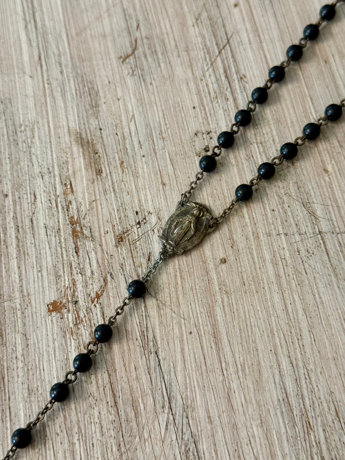 Vintage Black Beaded Catholic Rosary with Metal-Tipped Crucifix