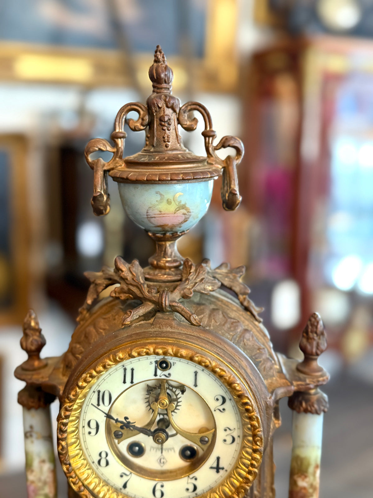 Antique French Sèvres-Style Porcelain & Gilt Metal Mantel Clock, c. 1900