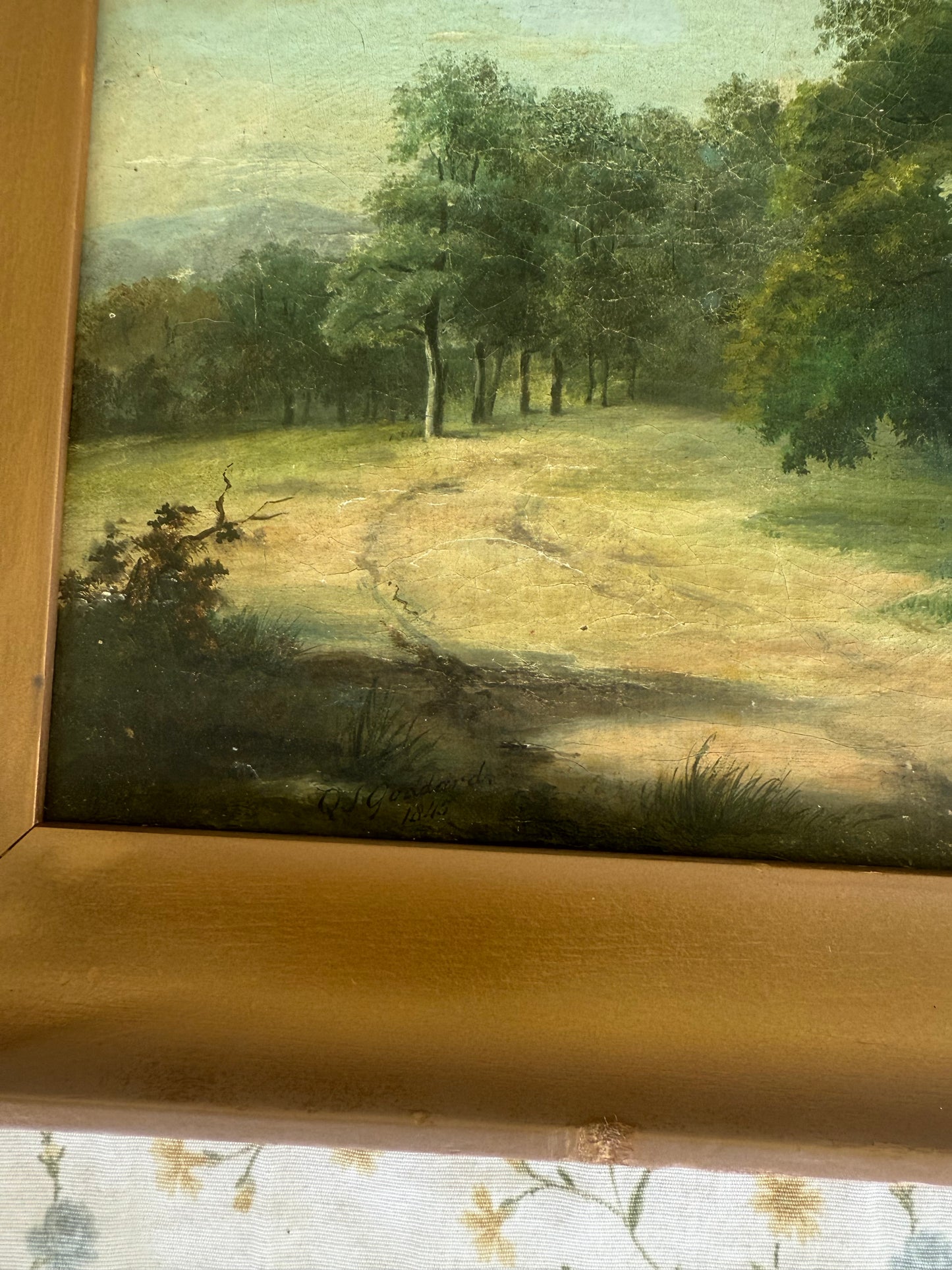 1845 Q.J. Goddard English Countryside Oil Painting – Victorian Era Landscape on Canvas
