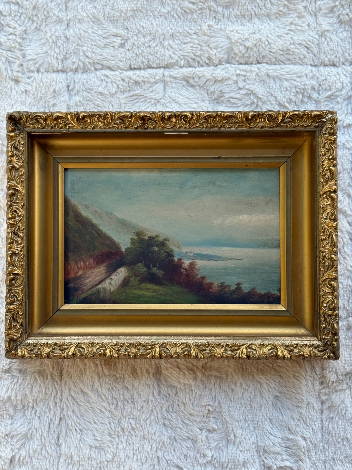 Aberdovey, Wales – Early 20th-Century Coastal Landscape
Oil on Academy Board, c. 1900–1920 | Gilt Frame | 6″ × 9.5″ (Art) | 9.5″ × 13″ (Frame)