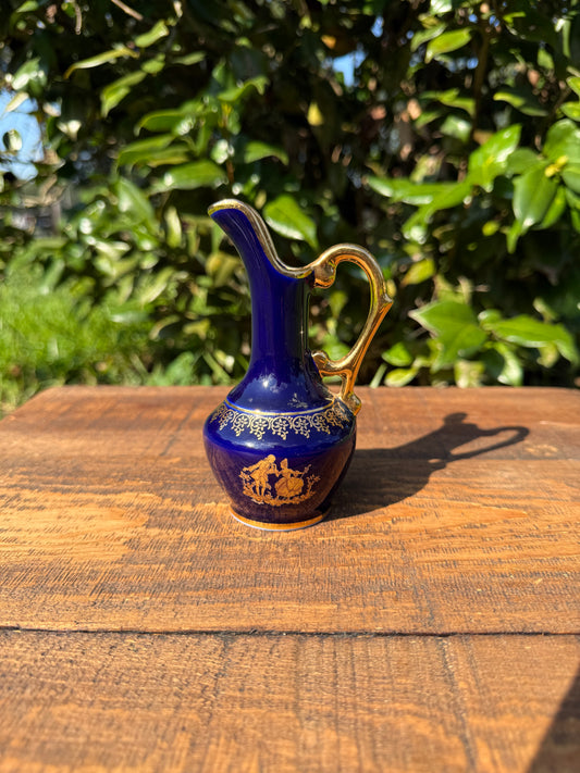 Limoges Cobalt and Gilt Miniature Ewer