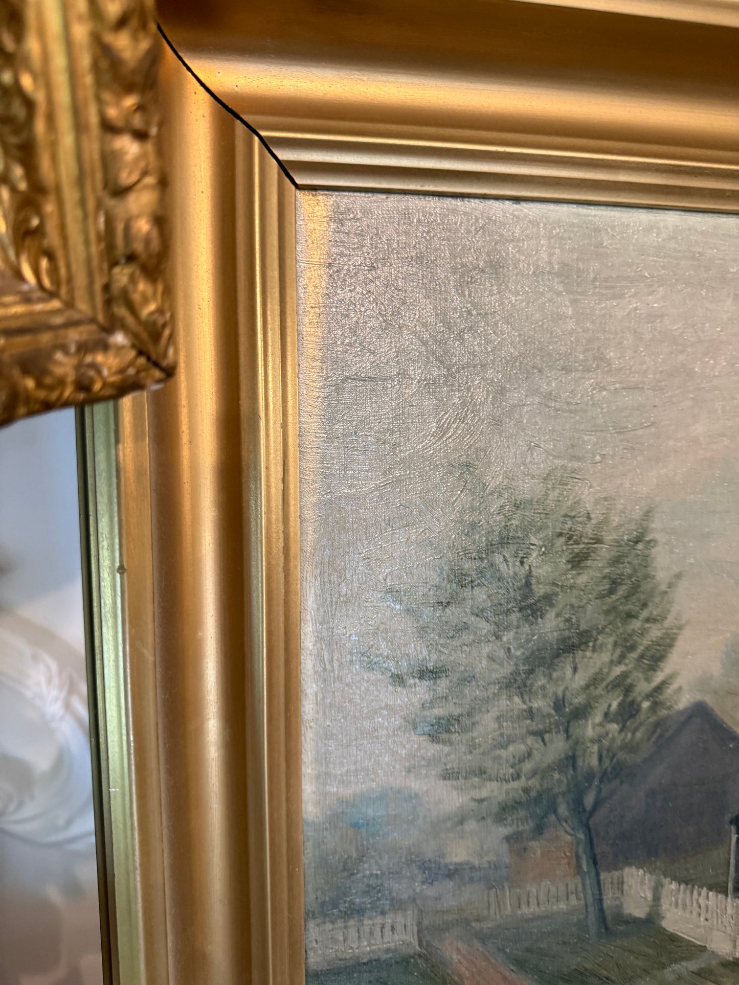 New England Homestead Oil Painting with Handwritten Family Provenance