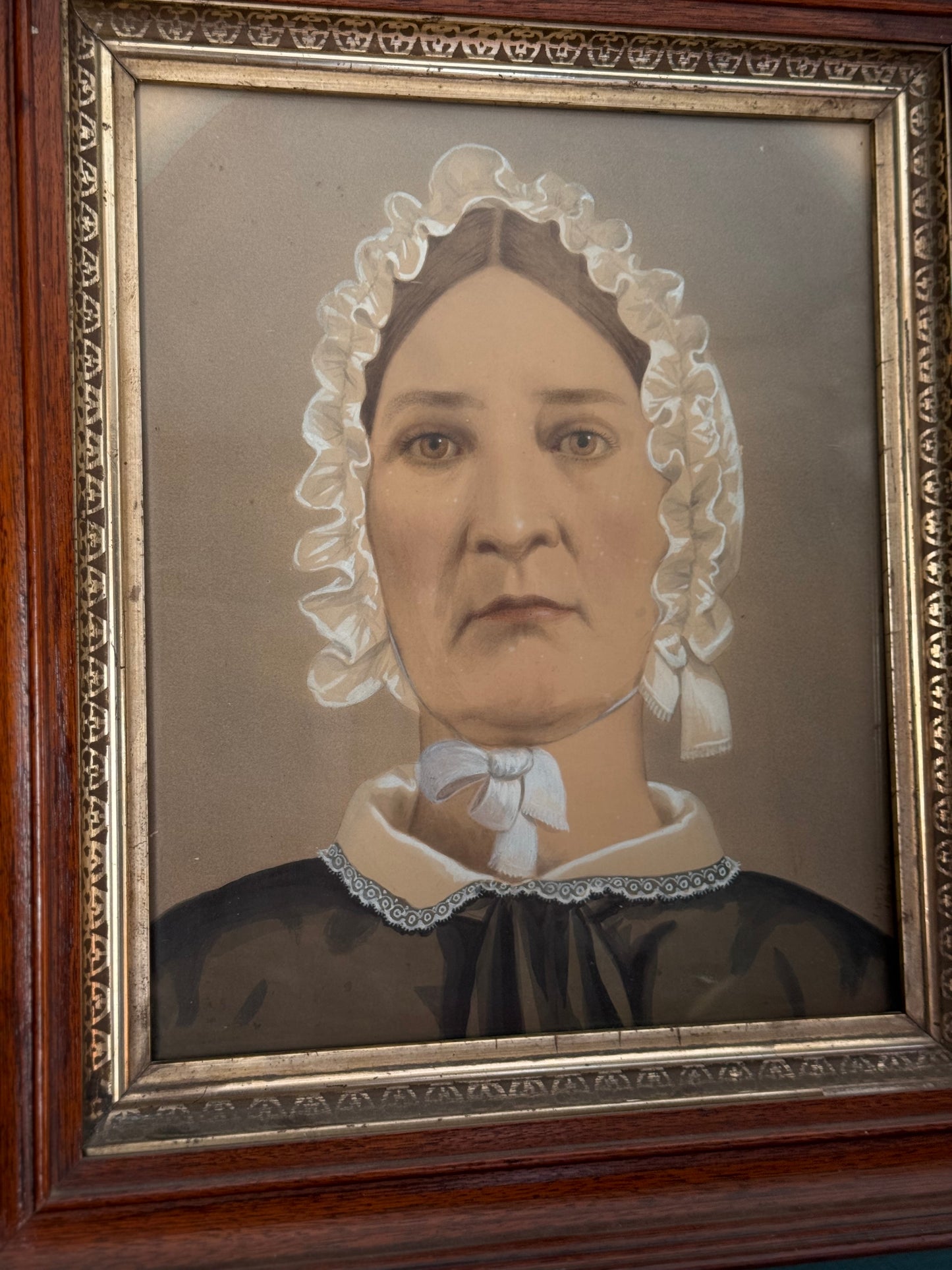 Signed 1881 Portrait by John Wood Dodge (American, 1807–1893), Gouache Watercolor Pastel, Framed