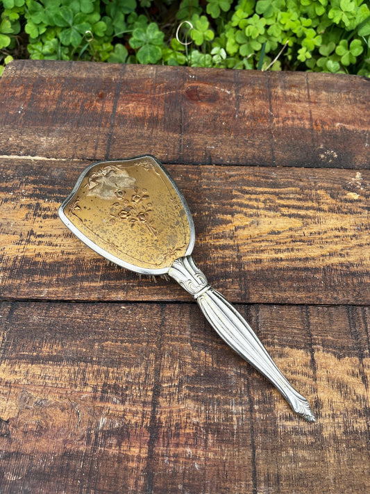 Vintage Vanity Brush – Metal Back with Swirly Design – Retro Dressing Table Brush – Elegant Antique Makeup Brush