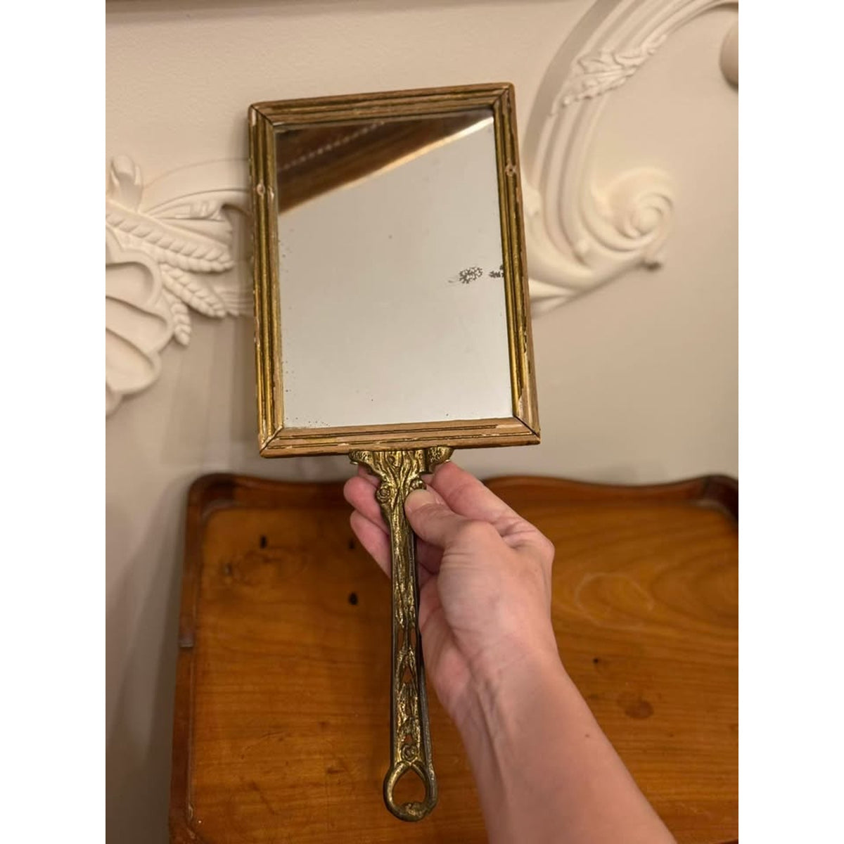 Antique Madame Victoire Portrait Hand Mirror Nattier French Royalty Vanity Mirror