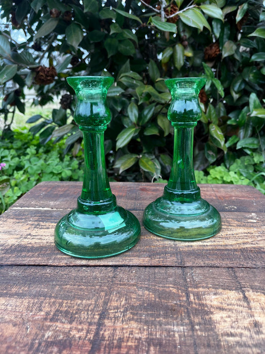 Uranium Glass Candlesticks, Vintage Glass Candle Holders, Glowing Candle Sticks, Home Décor, Unique Gift
