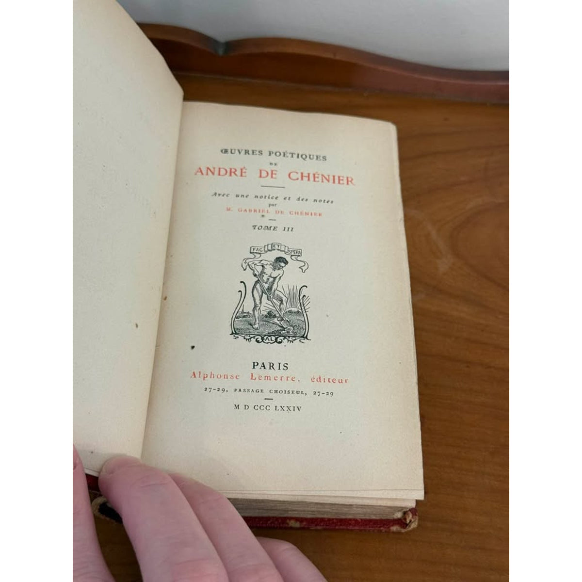 Antique 1874 André de Chénier French Poetry Book Leather Bound Paris Vol III