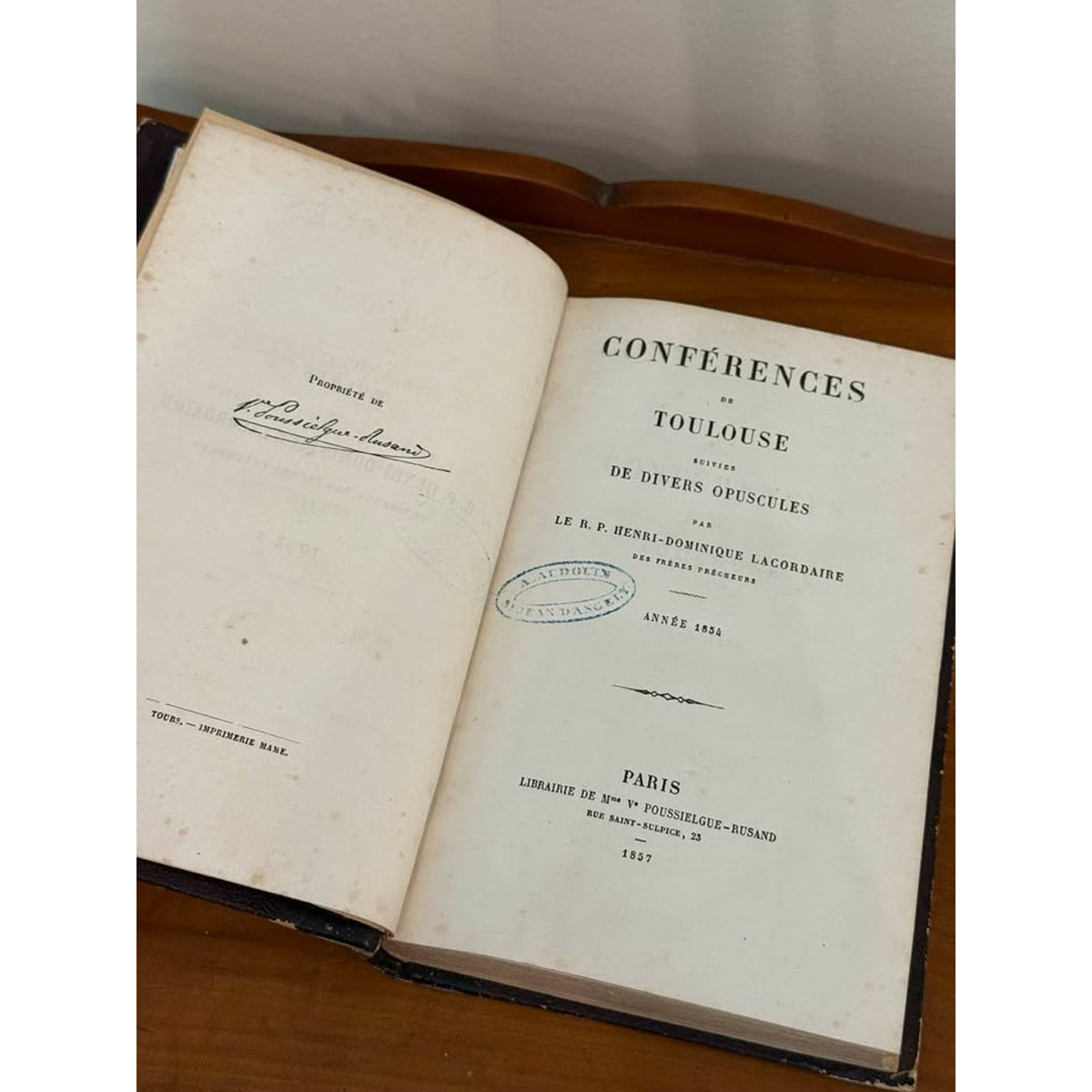 Antique 1857 Lacordaire Conférences de Toulouse French Leather Bound Book Vol 5